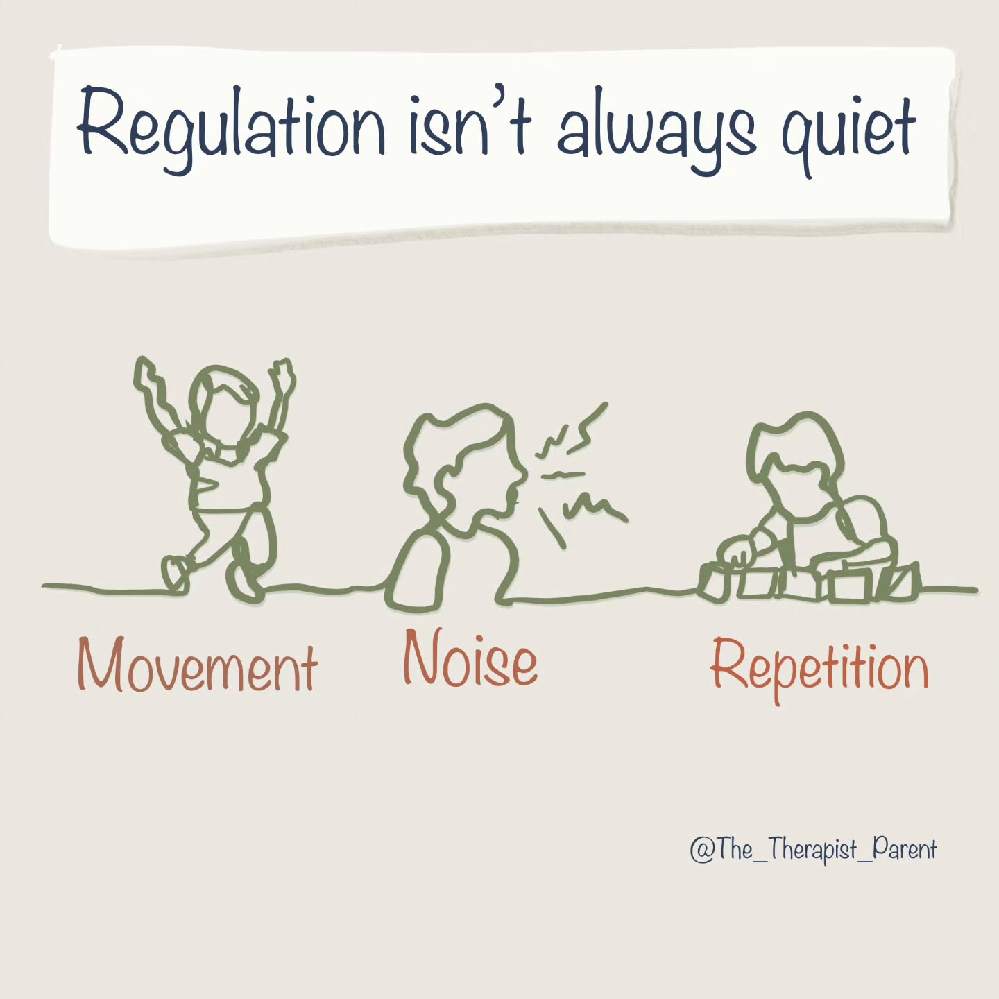 Regulation doesn’t always look calm.
Sometimes it looks like movement.
Sometimes it sounds like noise.
Sometimes it shows up as doing the same thing over and over.
Because regulation isn’t about being still—it’s about the nervous system finding a way back to safety.
When we expect calm, quiet, and still…
we can miss the very strategies helping a child cope.
Look past the behaviour.
Notice what it’s doing for them.
—
If you want more on how regulation actually works (not just what it looks like), it’s in my book. Guidance from The Therapist Parent Available on my website www.thetherapistparent.com and Amazon