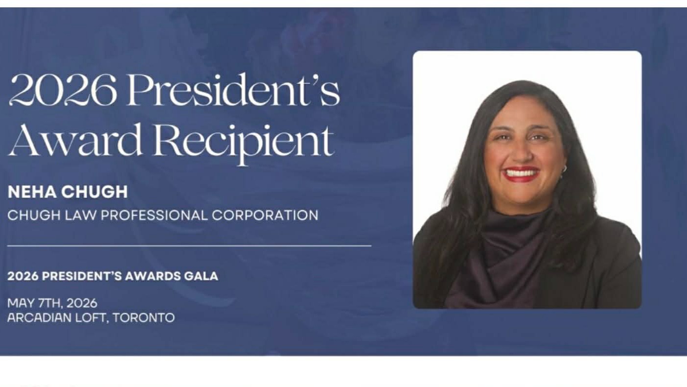 Today, we recognize a valued member of the PTP, Neha Chugh, for receiving a prestigious award.
Please join us in congratulating her as the 2026 recipient of the President's Award. This is a well-deserved honour.
Neha is deeply committed to advancing legal rights and justice, and understands that transparency is the key to difference. Through her leadership, dedication, and numerous contributions to the legal profession and the broader community, she truly embodies the spirit of this award.
We at the PTP are proud to celebrate and honour you today, Neha.