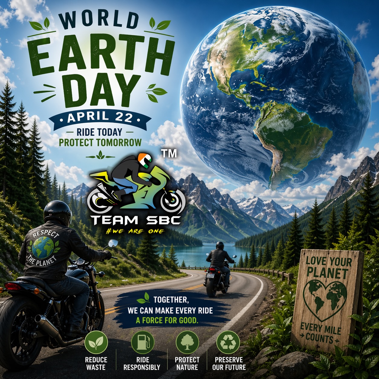 Every breath we take, every road we ride, is a gift this planet we call home. Protect this place we call home with all our hearts❤️
Wishing you all a very pleasant “World Earth Day” 🌳🌏
#TeamSBC