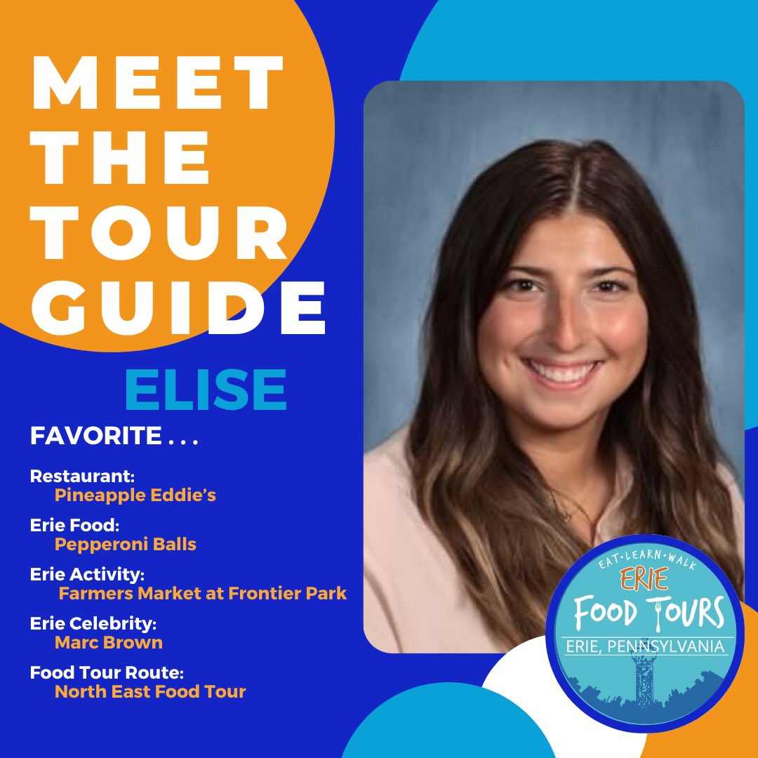 Welcome to TOUR GUIDE TUESDAY! 🎉
We invite you to meet our tour guides as we rev up for our summer tour season. ☀️
All of our guides are teachers during the school year 🍎 and spend June, July, and August touring with @eriefoodtours! 🍽👟🏙️
We are lucky to have such a great team ☘️ and we can’t wait for you to tour with us this summer!