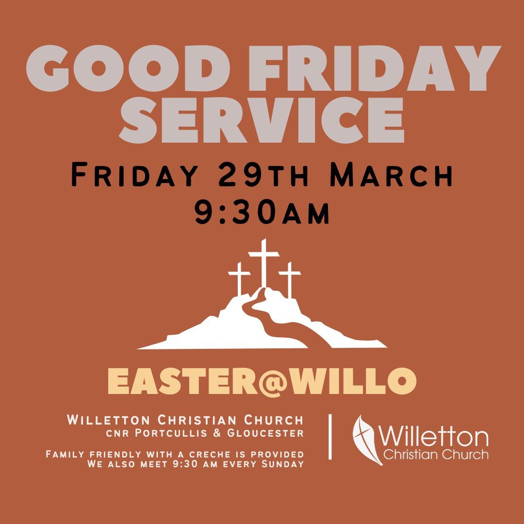 Jesus said "I have come that they may have life, and have it to the full." John 10:10b
Join us at Willo next weekend for Easter as we gather to remember and celebrate the death and resurrection of Jesus Christ - through whom all can have eternal life in Him!
We have family friendly services on Good Friday and Easter Sunday starting at 9.30am. Morning tea and quality coffee ☕ provided after both services.
We hope to see you there!