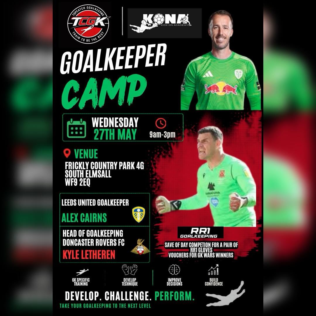 ๐งค๐จBig News ๐จ๐งค
@topcatchgk ๐ค @kickonacademy
Are partentering up Bring you one of our Biggest Goalkeeper Camps yet ๐งค
@kyle_leth ๐ค @alexcairns33
Premier League and @leedsunited Goalkeeper Alex cairns & @kickonacademy co owner will be joining us for what's expected to be our Largest GK camp yet ๐งค
Alex will be coaching & doing a lunchtime Q&A
Ex Pro Goalkeeper @drfcofficial Head of Goalkeeping Kyle Letheren @topcatchgk Owner will also be in attendance
๐
Wednesday 27th May
๐๏ธFrickly Country park 4g
South Elmsall, WF9 2EQ
โฐ 9am Drop off
3pm Pick Up
Age u7-u16
๐ฐยฃ50 per child
To book please Contact
๐ง topcatchgk@gmail.com
๐ง kickonacademy@outlook.com
Limited Spaces book now to secure Your place ๐งค
