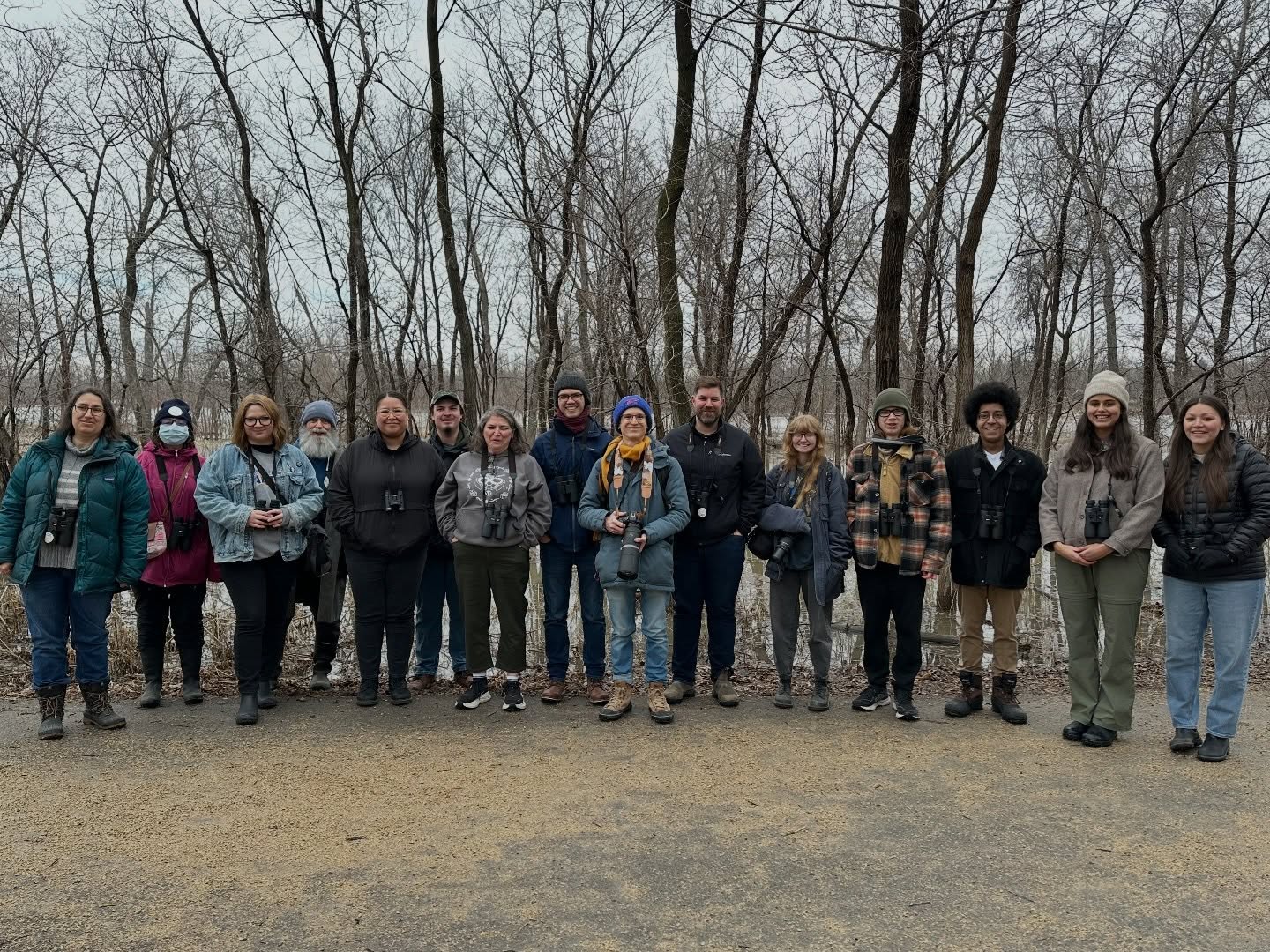 We are Indigenous birders! We are BIPOC birders! We are allies! We are community! Together we let out our passion and wonder while noticing how incredibly beautiful and special the natural world we are part of truly is. We noticed, we welcomed, and we cheered the return of Brown Creepers, Yellow-Bellied Sapsuckers, Purple Finches, Fox Sparrows, Hermit Thrushes and Yellow-rumped Warblers, even if they might just be here for a short time. We also spent a moment watching and experiencing the speed and power of the flow of the Red River at its peak levels. In these moments we connected back with each other, our feathered relatives, and the our place in the universe. It was a truly humbling and uplifting walk. A huge chi-Miigwech to everyone that was part of the walk today.
Slide 1. UMIBC birders
Slide 2. Yellow-rumped Warbler 📷: @justinleerasmussen
Slide 3. UMIBC birders watching a Yellow-bellied Sapsucker
Slide 4. Male and female Purple and House Finches
Slide 5. UMIBC birders walking to King’s Park
Slide 6. Hermit Thrush 📷: Agoston Fischer
Slide 7. Fox Sparrow 📷: Agoston Fischer
Slide 8. A great view of the yellow rump of a Yellow-rumped Warbler 📷: Agoston Fischer
Slide 9: Mallards 📷: @justinleerasmussen
Slide 10: Yellow-bellied Sapsucker 📷: @justinleerasmussen
#indigenousbirders
#birdjoyisresistance
#umindigenous
#umanitoba
#birding
@umanitoba
@umindigenous