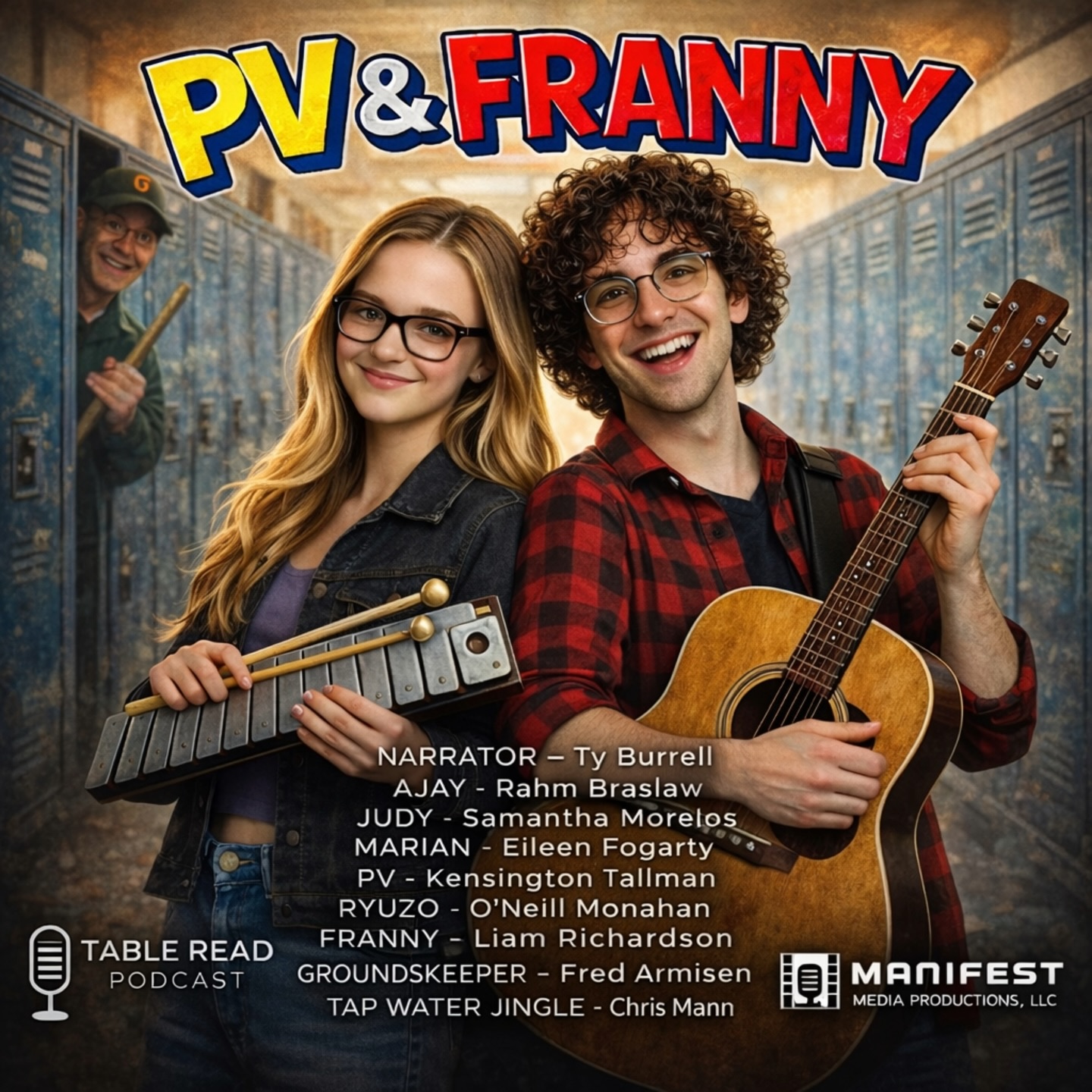 PV & FRANNY is BACK! 🎸 We’ve brought back a fan favorite this week! If you haven’t heard this star-studded comedy yet, now’s the time to check it out!:
A girl with a glockenspiel. A boy with a guitar. A high school full of weirdos, mascots who may or may not be unhinged, and a mystery that isn’t what anyone thinks it is.
A dead-serious love story… that refuses to behave like one.
One flier turns into a band. One band turns into obsession. And before they ever play a real set, everything is already ridiculous.