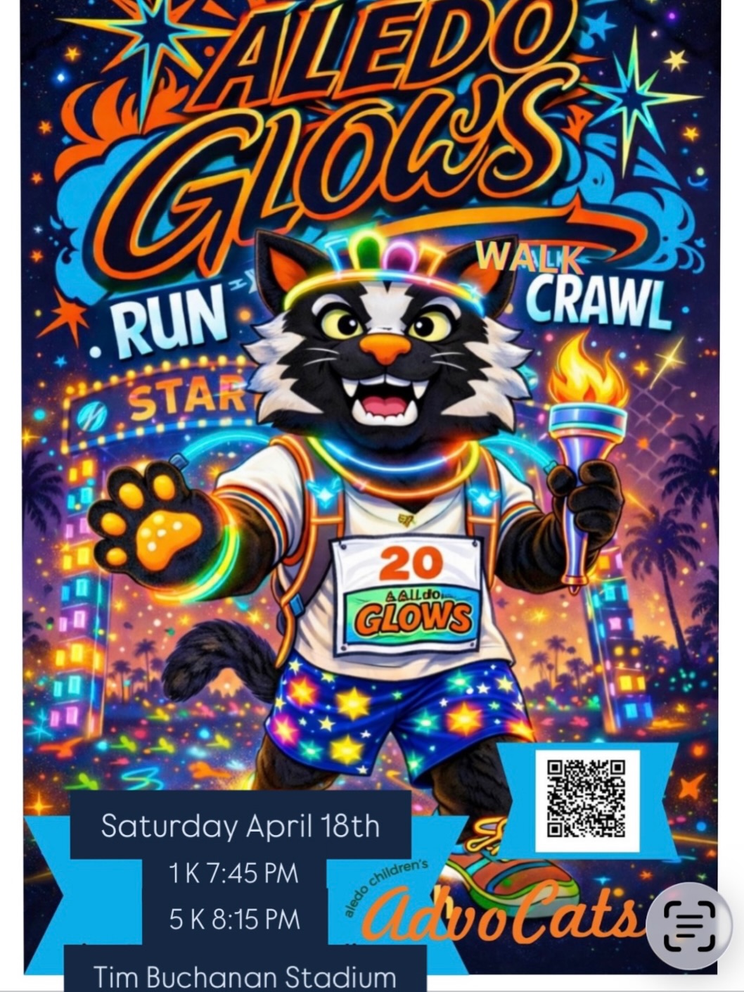 Aledo GLOWS is here!!🧡🖤✨
Tonight is the night! Come rain or shine we will not be rescheduling again!
Gates open at 6:30 PM. See you there!
🏃🏻🏃🏼♀️🧡🖤✨