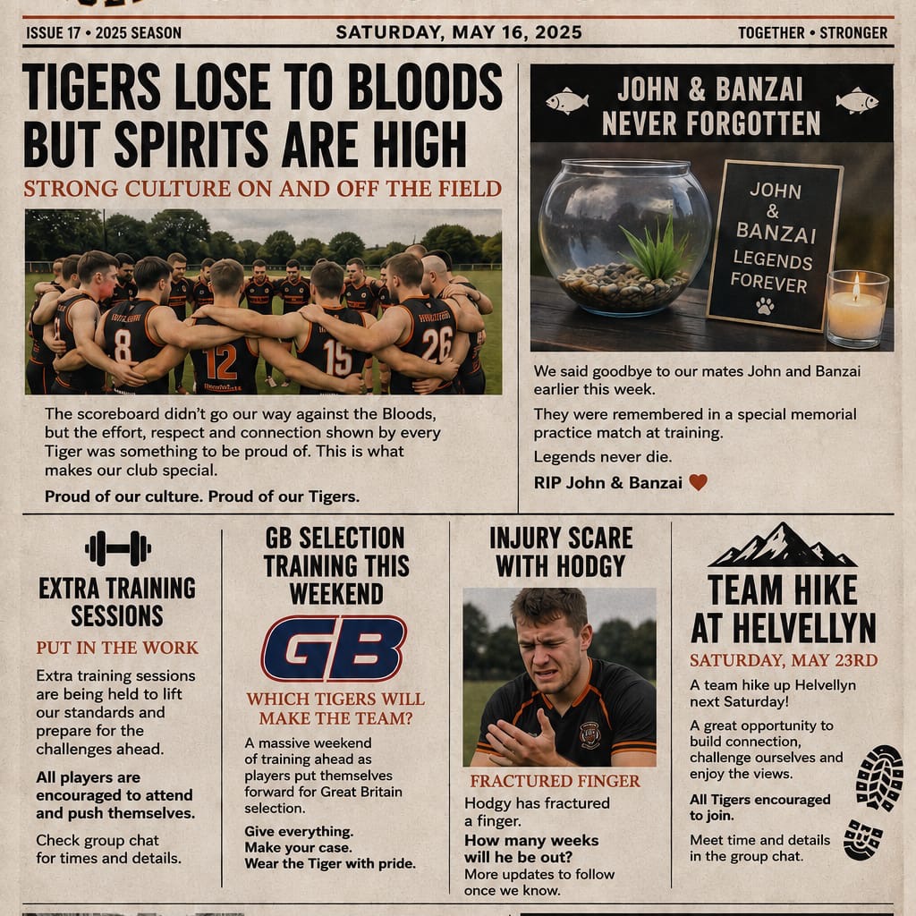 Actually, it's issue 1, 2026, but spirits are definitely high! We could use a few extra players though, so please do get in touch if you want to have a lot of fun keeping fit and playing 'Aussie Rules' football, which is - arguably - the world's best game!