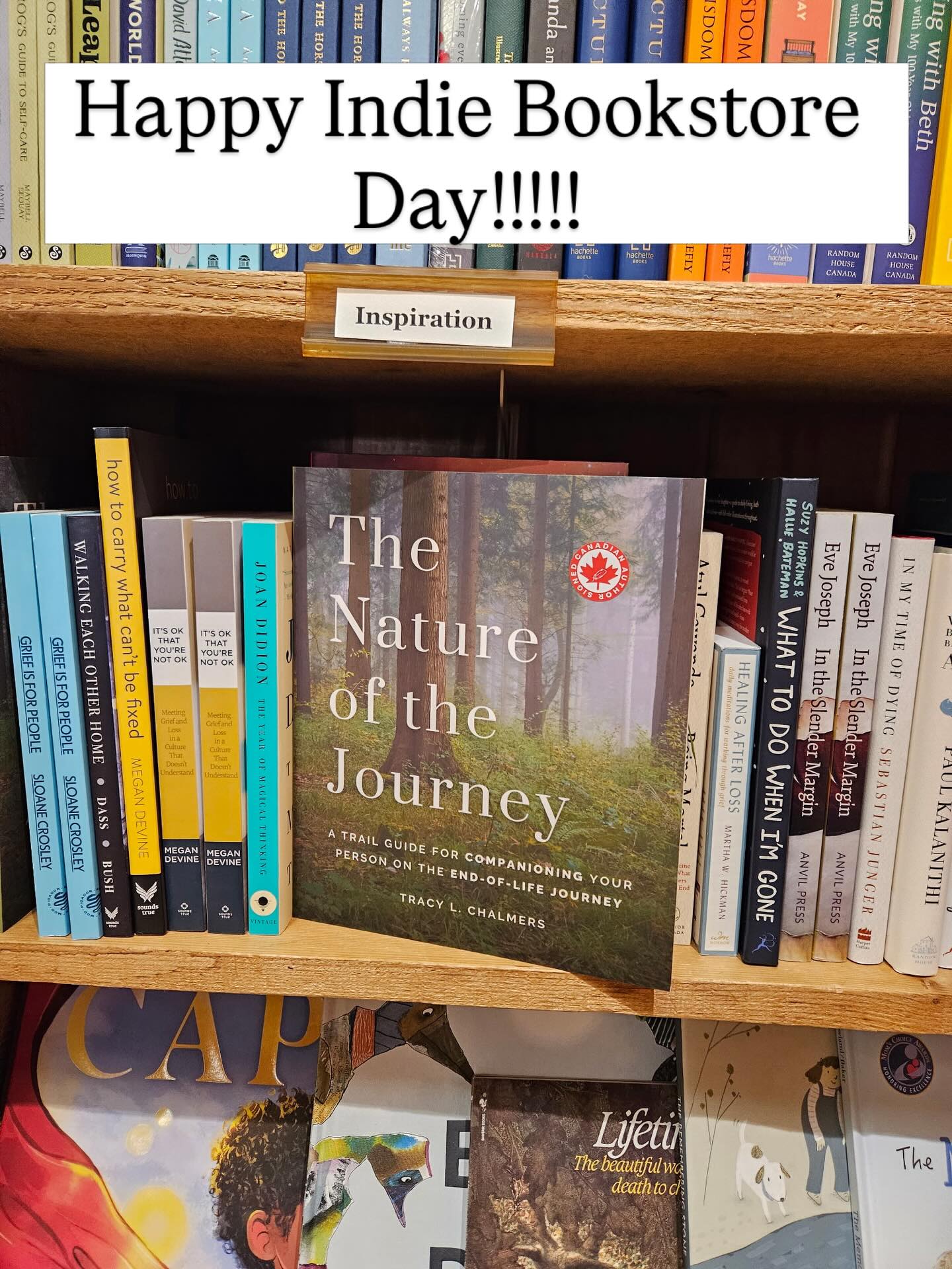 Happy Indie Bookstore Day! Let’s celebrate the magic of small, local bookstores!!!!! I’m so grateful for the support of many in carrying my book, The Nature of the Journey. This is a photo of the shelves at the Laughing Oyster bookstore in Courtenay, BC. ✨
.
.
If you’re looking to pick up a copy for yourself or someone you know who is supporting someone on the end-if-life journey - consider supporting these beautiful, grassroots businesses. You can follow the link in my bio to Shop Local to search for the indie bookstores near you to order a copy.
.
.
Let’s keep these small businesses thriving! 🌱
.
.
#indiebookstores#independentbookstores#endoflifecare#caregiversupport#endoflifedouladeathdoulacommunitycare