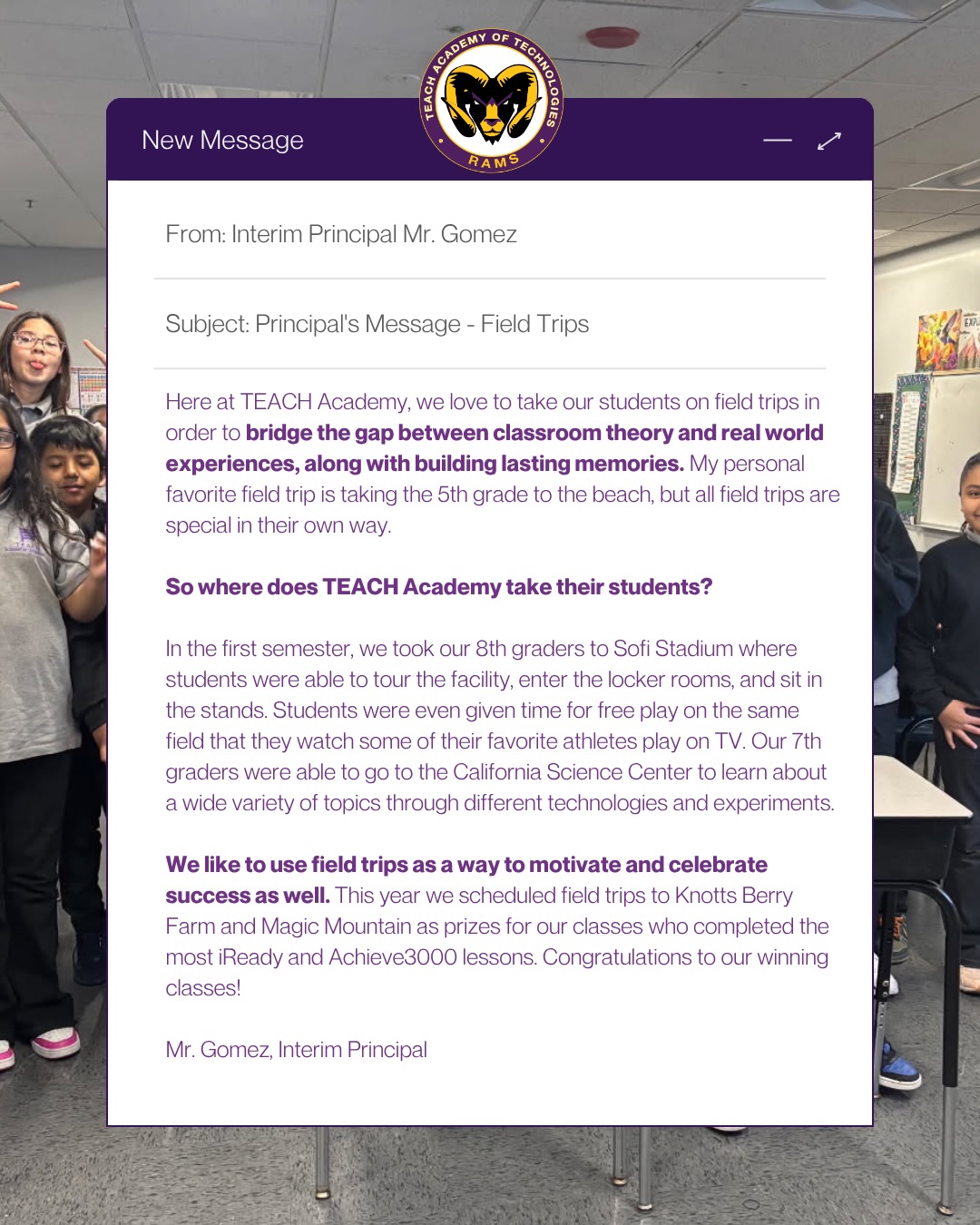 Learning goes beyond the classroom at TEACH Academy ✨ From SoFi Stadium tours to science discoveries and beach days, our students experience it all while building memories that last a lifetime. Celebrating hard work with unforgettable field trips 🎉
#TEACHPublicSchools #FieldTripFun #StudentSuccess #LearningBeyondClassroom #MakingMemories
