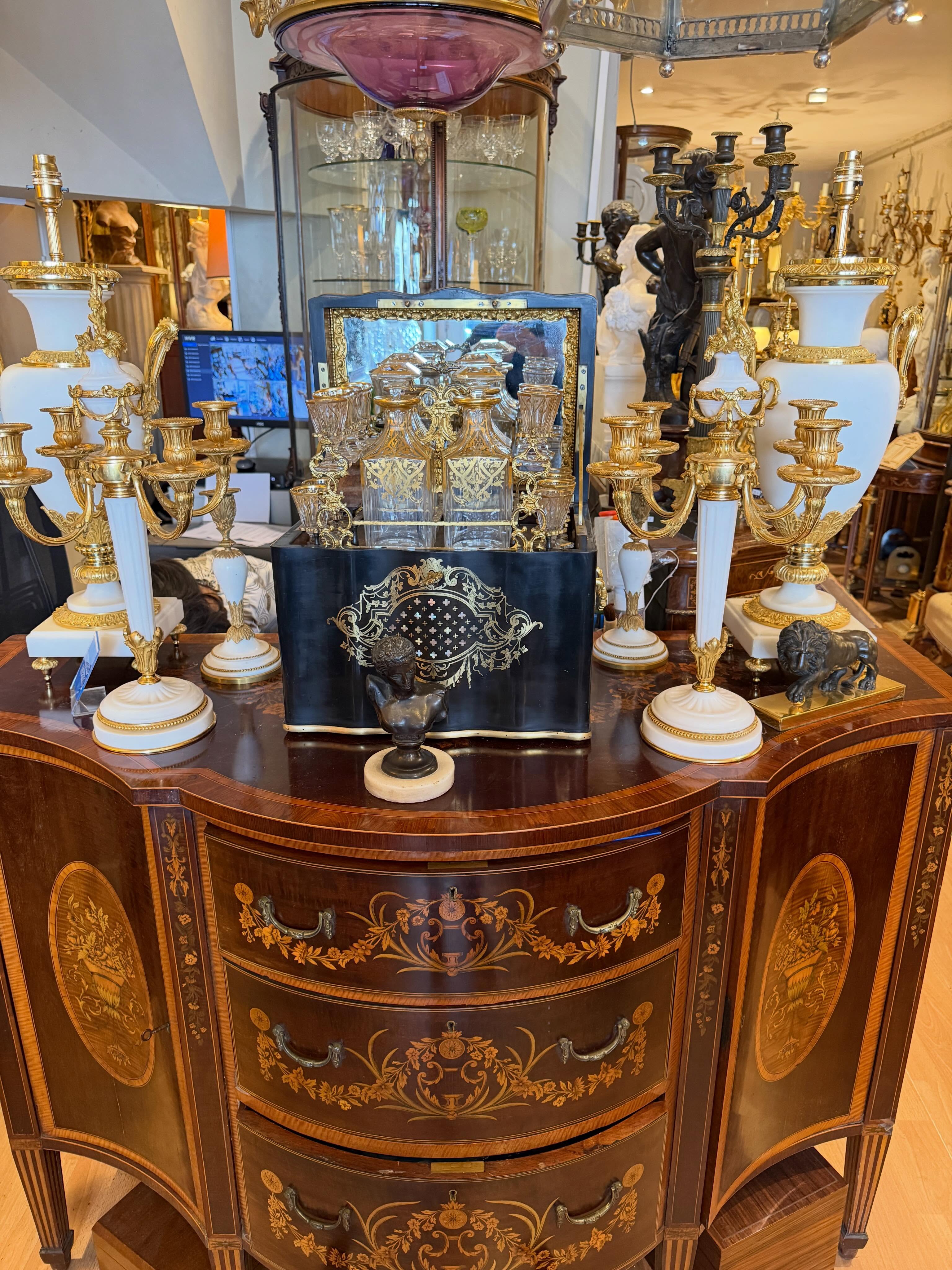 Look whats on the English commode#stunning white marble lamps/ gilt bronze mounts#stunning white marble candelabra / gilt bronze mounts#lighting#portobello