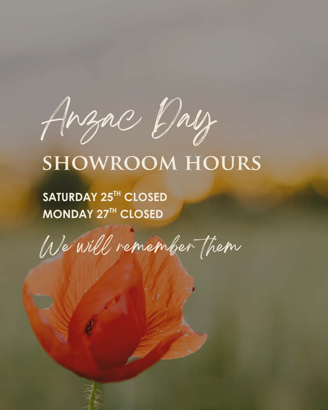 Tomorrow, we pause.
Out of respect our showroom will be closed both Saturday and Monday to commemorate Anzac Day as we take time to reflect and remember those who have served and sacrificed for our country.
At Gerrand Floorings, we’re mindful of the legacy that has shaped the way we live today — taking a moment to acknowledge the past, while continuing to build for the future.
Lest we forget. 🌺
#ANZACDay #LestWeForget #WeWillRememberThem #GerrandFloorings