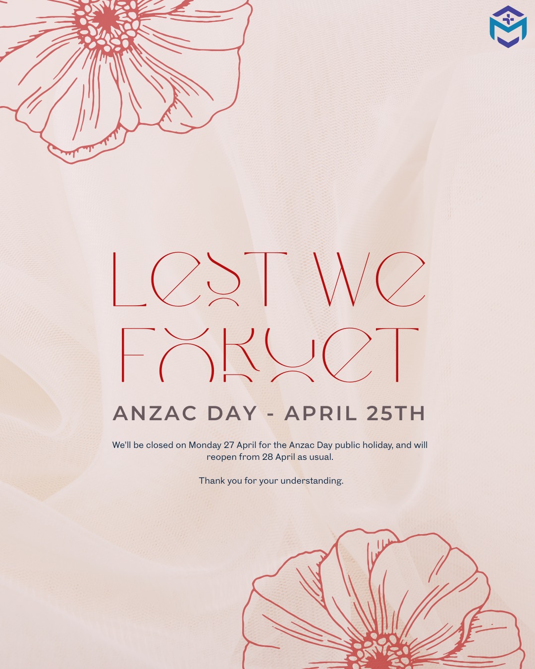 Lest we forget. ๐บ
This ANZAC Day, we remember and honour the courage and sacrifice of those who served.
We will be closed on Monday 27/4 and will reopen as usual the following day.
โ
๐ป ๐๐๐๐ ๐ ๐๐๐๐๐๐๐/๐๐๐
๐๐๐๐๐ โก๏ธ https://www.myalliedcare.com.au/referrals
๐ (02) 9199 5548
โ
#MyAlliedCare