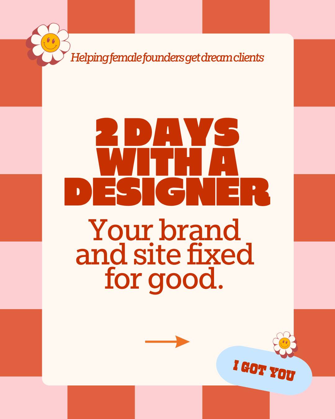 Two days and your brand finally feels like you. Your website actually works. And you've got a month of support to keep moving.
No burning it down, no four-figure bill, a clear idea on what's working and how to make it look shit hot.
🔥 Website review to spot what's losing people
💅 Brand strategy to uncover the real you
👀 Visual system so everything actually holds together
🔗 Key pages redesigned for real conversions
✨ Canva kit so you can post without losing your mind
🔗 Month of support because you shouldn't have to figure this out alone
I'm the go-to website and brand designer for female founders who're too busy running a business to deal with this shit. I spot what needs fixing on your site before I've even finished my tea.
Ready? Comment LOVE IT or DM me your link and let's get you showing up properly.