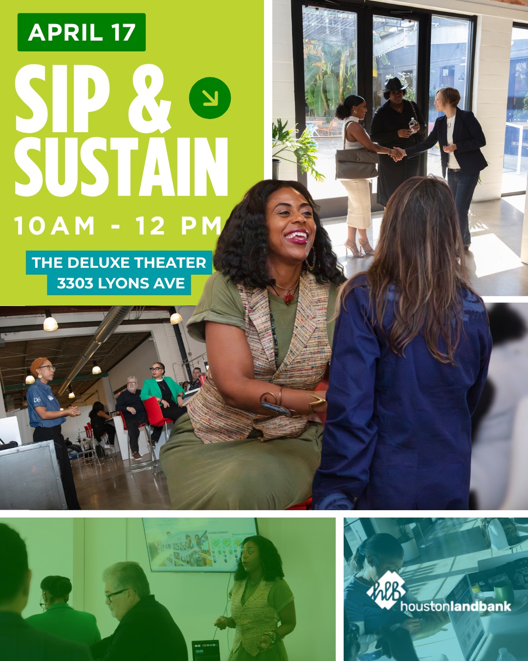 Sip & Sustain is tomorrow 🍃
Join us for our quarterly brownfield conversation bringing together community voices, partners, and experts to talk land use, housing, and sustainability in Houston. It’s an open, welcoming space to share ideas and shape what comes next.
See you there.
📅 April 17
🕙 10 AM–12 PM
📍 The DeLUXE Theater, 3303 Lyons Ave