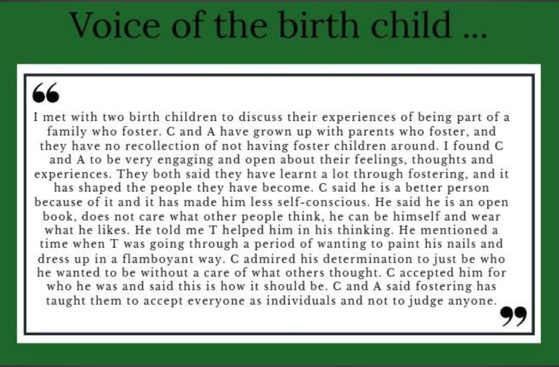 🥰Ever wondered how birth children might feel about their parents fostering? Here is an extract from a meeting with 2 siblings who’s parents have fostered ‘T’ for as long as they can remember ...🥰