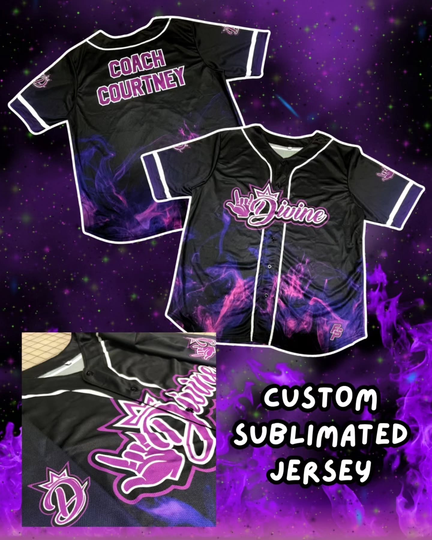 Purple power!💜 Along with designing and printing @divineathleticscheer 's Summit and Season tees, we also gifted Coach Courtney a very special custom sublimated baseball jersey!!😍🥰 We're always happy to be able to work with her and her gym😤
If you're interested in getting your own custom apparel, too, email us at info@fspdesigns.com to work with us!💌
*
*
*
*
*
#screenprint #screenprintshop #graphicdesign #cheerleading #allstarcheer