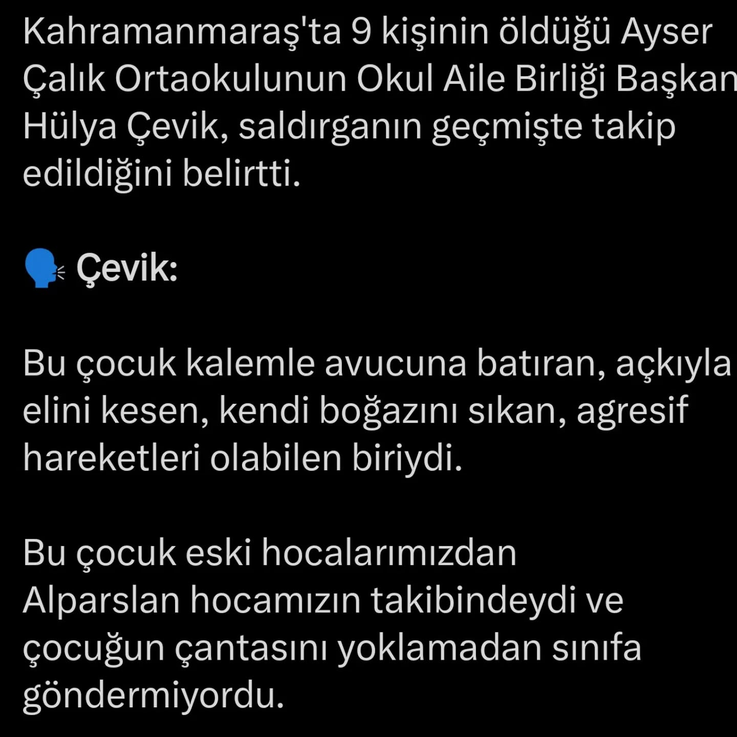 Sonra bilin bakalım ne olmuş? Bu çocuğun takibini yapan hoca görevden alınmış yerine 'atanan' da bu hayati takibi sürdürmemiş. Çözüm okul önlerine polis yığmakta değil, liyakat sistemini düzeltmekte yatıyor. Bir savcının, bir doktorun veya bir öğretmenin liyakatle orada olması, binlerce polis devriyesinden daha koruyucu