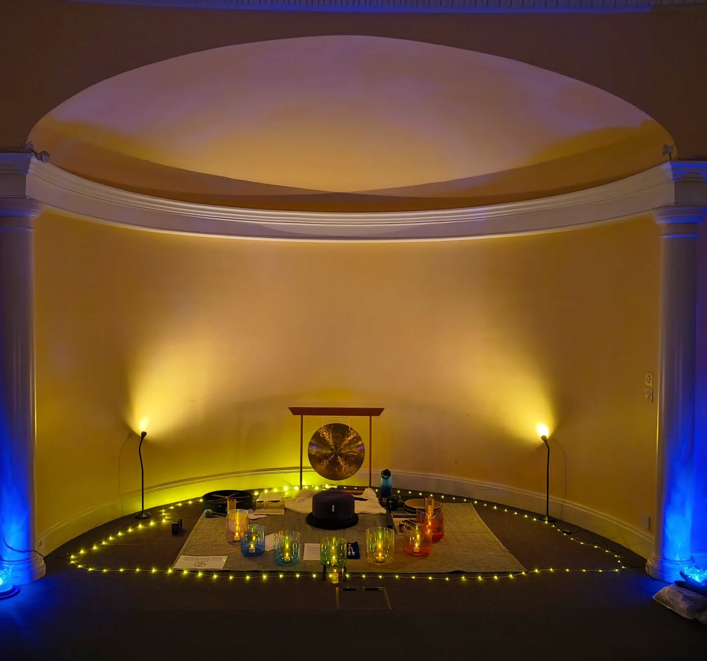 Last night's set up was a bit different to previous sessions and I tried some different techniques. I started by placing a weighted Om 136.1Hz fork on each attendees sternum to bring their awareness to their heart space. I also used a handheld wind gong rather than a larger symphonic gong so I could move around the room with it and work within each person's biofield.
The next sessions at Manor House Library are on:
Sunday 3rd May 8pm
Sunday 17th May 8pm