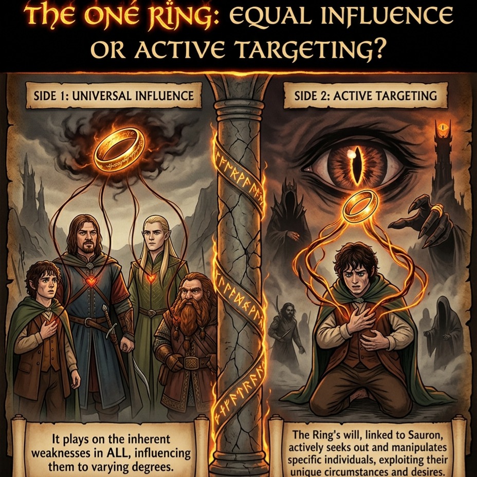 Does the Ring choose who it tempts? Or does it exert the same influence on everyone, with some simply being more vulnerable than others?
In the movies we get lines like "It abandons Gollum", "It wants to be found", and "It betrays Isildur", which sounds a lot like agency to me! In the books, the Ring is described as having a will, but it is much more ambiguous.
Some things we know for sure:
- The Ring is trying to get back to Sauron
- It exploits situations where it can change hands
- It amplifies the desires of whoever holds it or is even near it
- Its influence is adaptive and personalized
The question of whether the Ring targets people in Middle Earth like a predator can lead to some pretty interesting thought experiments!
In our latest podcast episode, we explore whether the Ring targets its victims and who of the Fellowship would be the next to fall to the Ring, after poor Boromir.
Come give us a listen at www.BeyondTheBrandywine.com/podcast
#lotr #LOTRFans #middleearth #fellowshipofthering #sauron #TheRingsOfPower #beyondthebrandywine