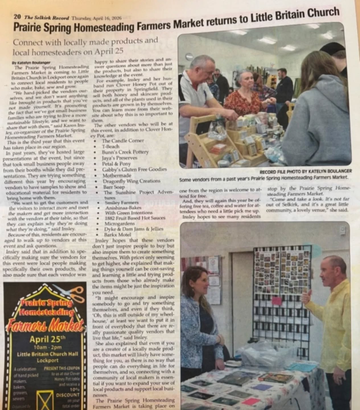 Do you spy what I spy?
Prairie Spring Homesteading Farmers Market is coming to a Little Britain Church near you!
Come join us APRIL 25 from 10-2!
See you there!