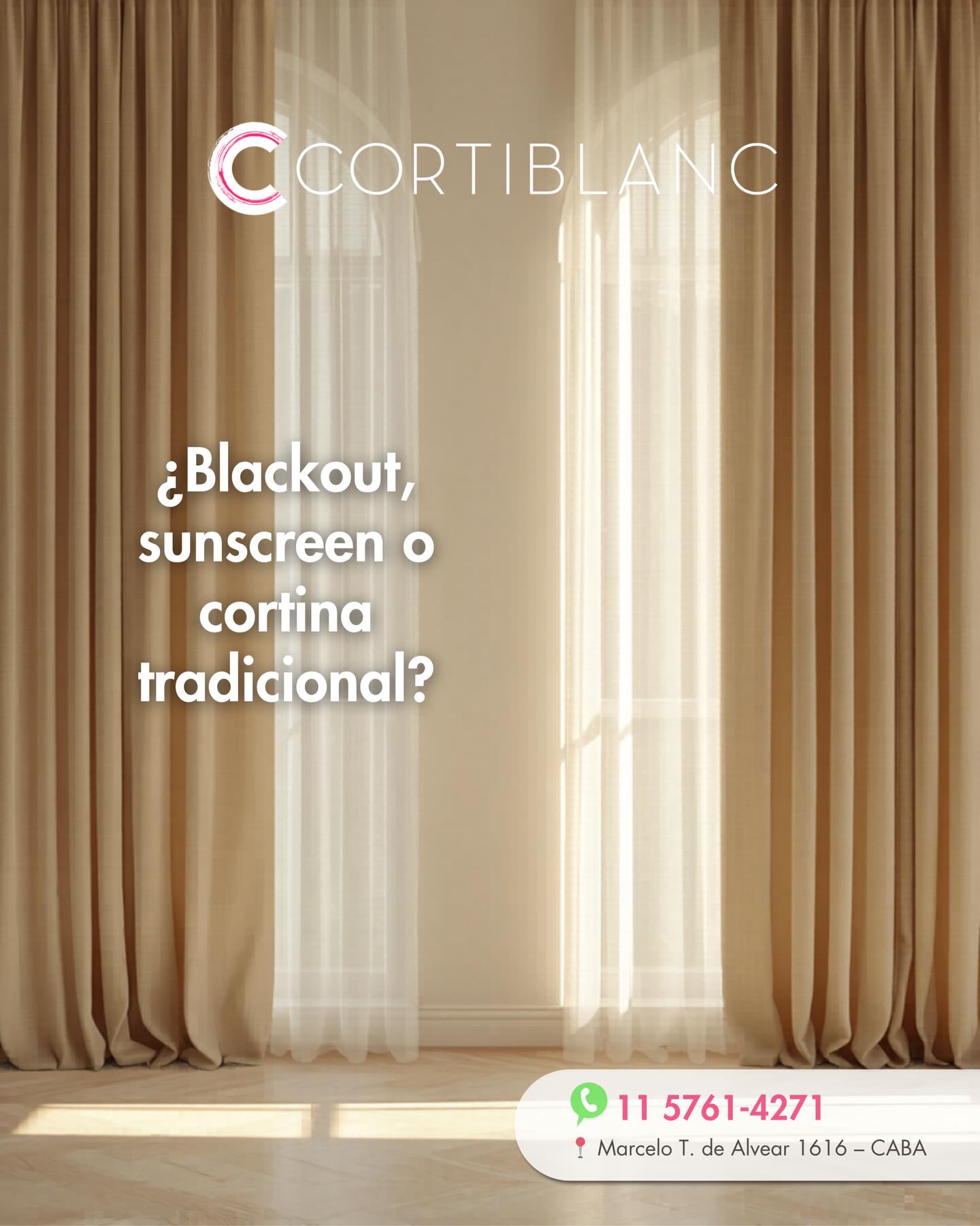 ¿Estás por poner cortinas y no sabés cuál te conviene?
Te lo explicamos simple:
🔹 Blackout → Oscuridad total. Ideal para dormitorios. Dormís sin que entre ni un rayo de luz.
🔹 Sunscreen → Filtra el sol pero no perdés la vista. Perfecta para livings y escritorios.
🔹 Cortina tradicional → Elegancia, calidez y movimiento. Para los que buscan un estilo más clásico.
Cada ambiente necesita algo distinto, y elegir mal se nota todos los días.
Nosotros te asesoramos en tu casa. Llevamos muestrarios, tomamos medidas y te armamos el presupuesto en el momento.
Escribinos hoy y coordinamos esta semana 👇
📲 11 5761-4271
📍 Marcelo T. de Alvear 1616 – CABA
🕒 Lun a vie de 10 a 19 hs
.
.
.
#cortinas #cortinasamedida #blackout #sunscreen #cortinasroller