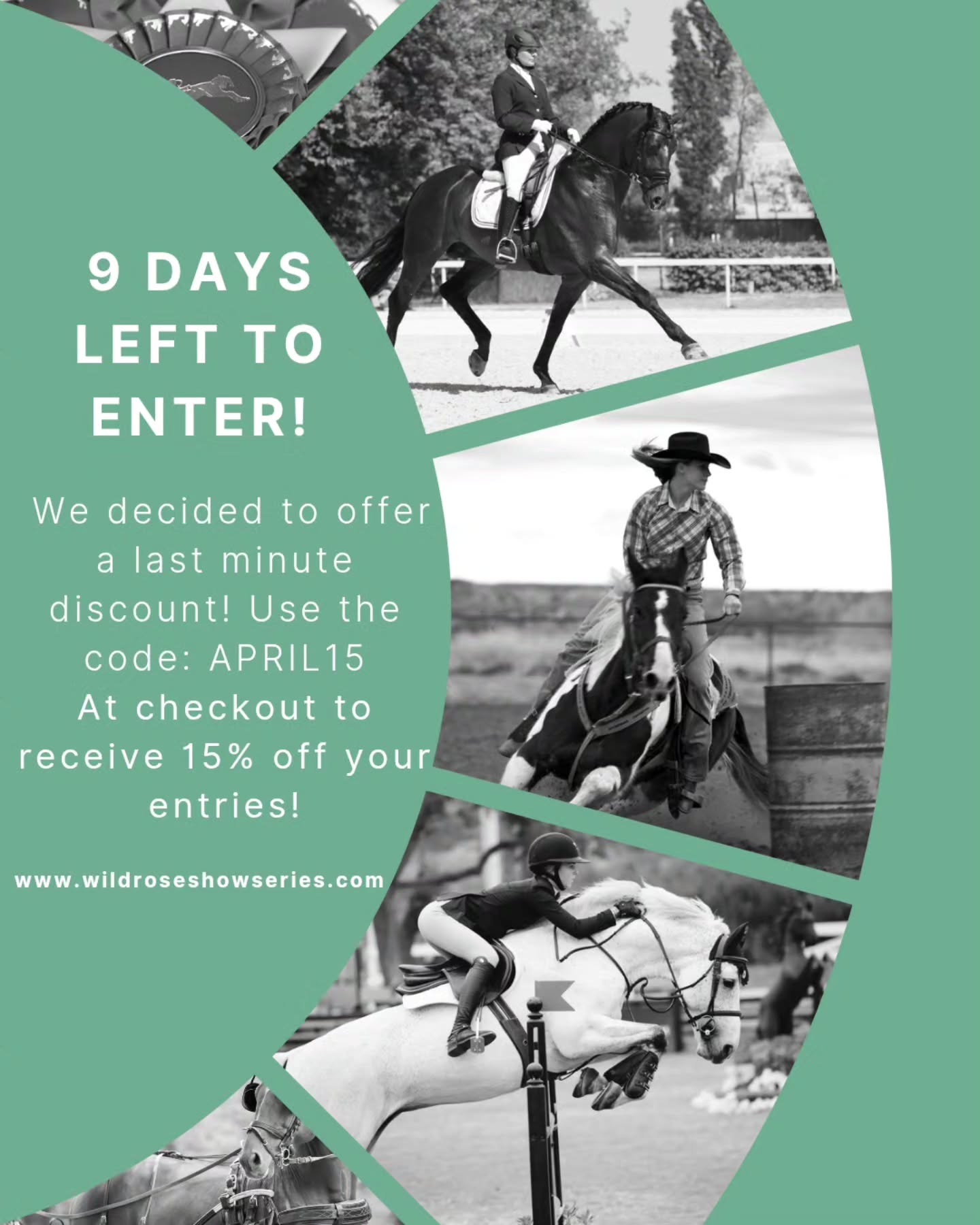 β° Only 9 Days Left to Enter! β°
Weβre getting close to closing entries for the April Wild Rose Virtual Horse Show, and you donβt want to miss this one! πΉπ
To give everyone one last chance to get their entries in, weβve decided to offer a last-minute discount π
β¨ Use code: APRIL15 at checkout
β¨ Get 15% OFF your entries
Whether youβve been meaning to enter or just need that extra push, this is it!
π
Entries close in 9 days
π₯ Ride on your schedule
π Open to riders worldwide
Donβt wait until the last minuteβ¦ enter now and take advantage of the discount while it lasts!
π Enter the fun and join us this month!
#WildRoseHorseShow #VirtualHorseShow #EquestrianLife #HorseShow