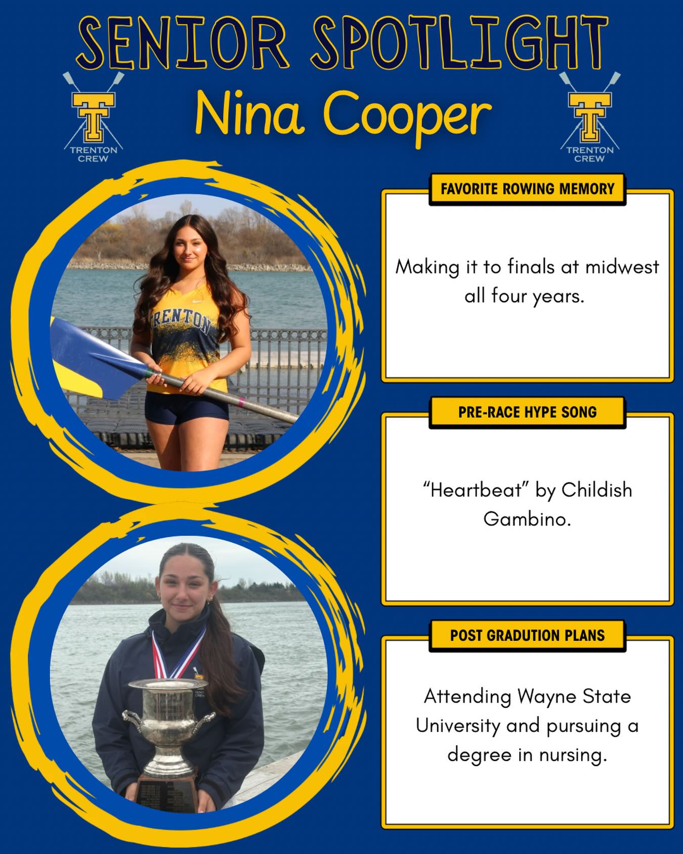 Senior Spotlight! ✨🚣🏻♀️ Nina Cooper is a four year senior rower who has been the backbone of our varsity girls squad. We have always been able to rely on her to fill any seat in our boats; whether it’s a sweeping or skulling boat, port or starboard, and stroke or bow. We are so proud of her!