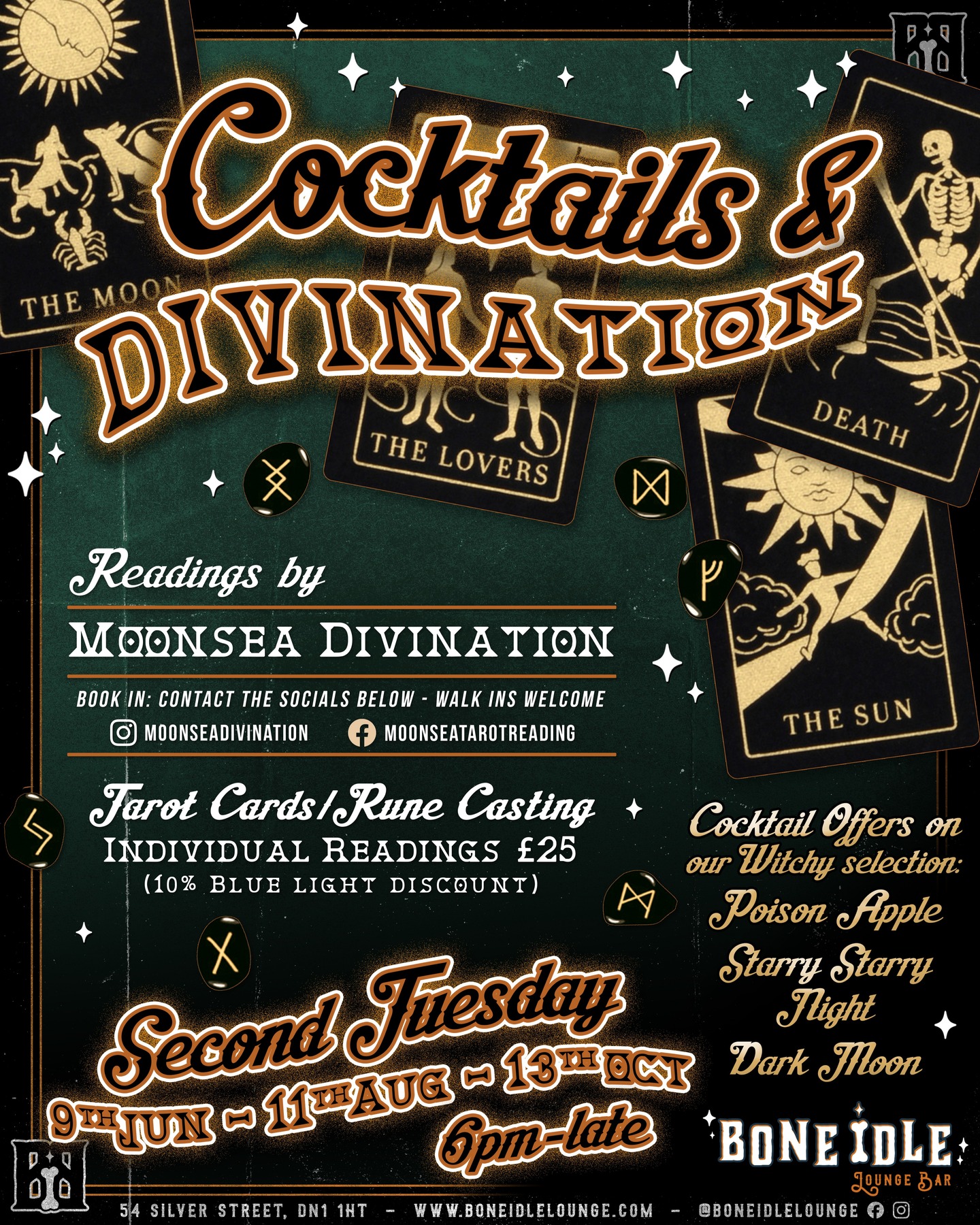 📣CHANGES TO
✨"COCKTAILS & DIVINATION"✨
Just a small shift in the stars…
THIS WEEK (Wed 29th from 6pm) will be our final event on the Last Wednesday of the month.
Moving forward, @moonsea.divination will be joining us on the
second Tuesday of each month instead. ✨
🍸🔮We’ll see you there for readings, cocktails...and of course a little midweek magic.