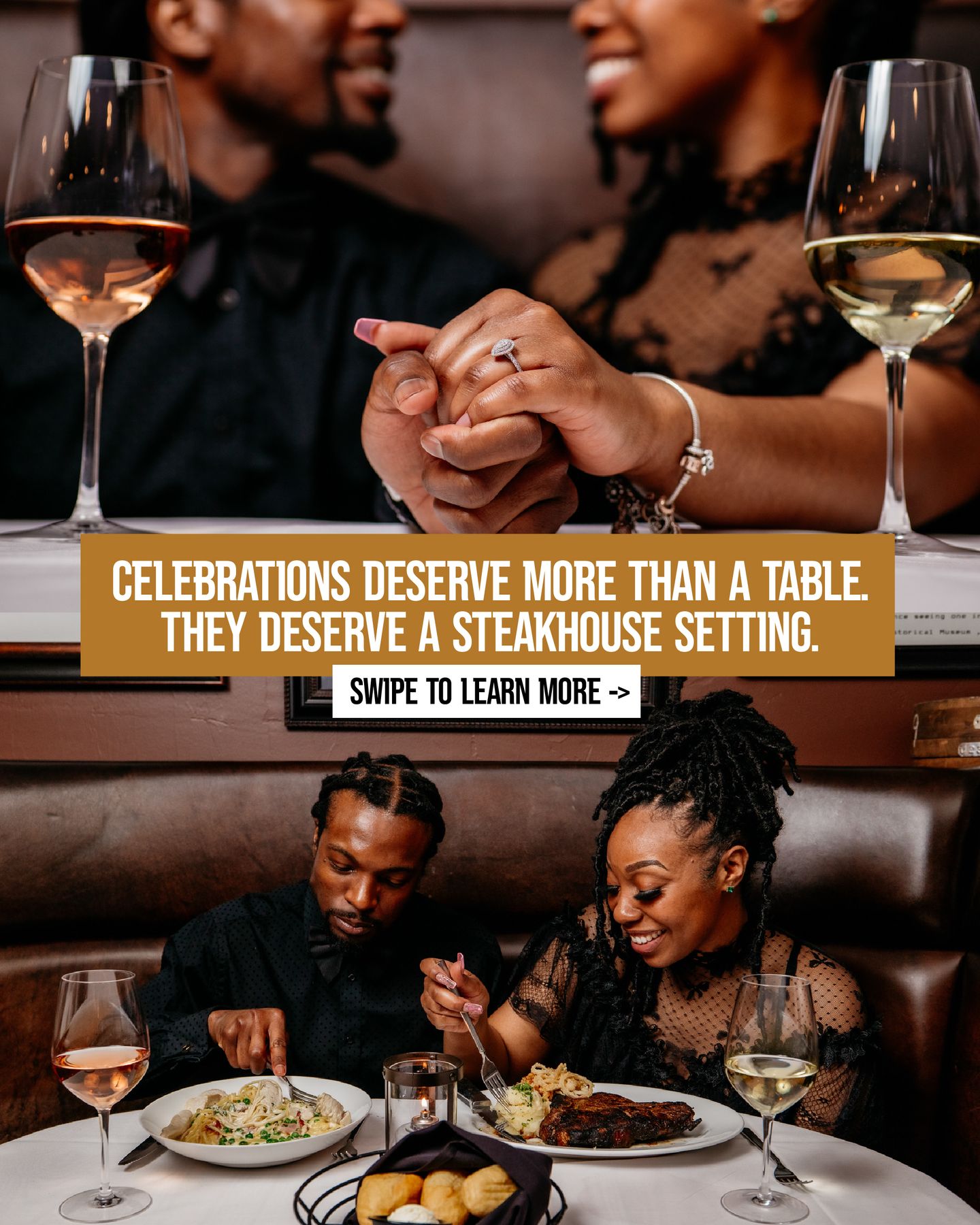 Some occasions call for more than a reservation, they call for a table set with purpose. Swipe to see why a steakhouse is where they belong.