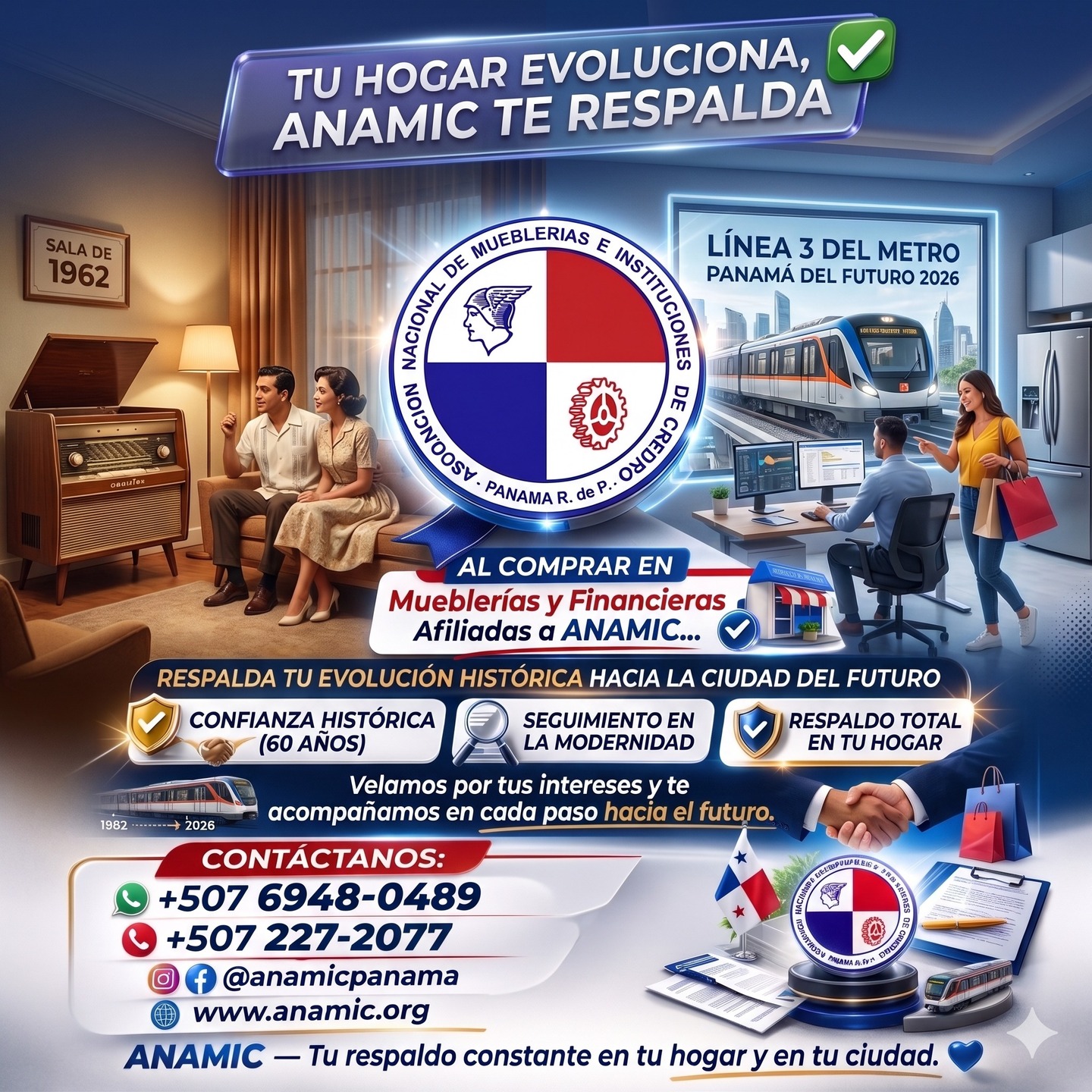 El sonido del radio Philips en la mañana.
El olor a café mientras papá leía La Prensa.
La mesa donde toda la familia cenaba junta.
Esos momentos que construyeron lo que somos.
Hoy trabajamos remoto, pedimos todo por app,
y nos movemos en metro 🚇
Pero hay cosas que no cambian:
El hogar sigue siendo nuestro refugio.
Y ANaMIC sigue siendo quien lo protege.
60 años. Misma esencia. 🇵🇦
#ANaMIC #HogarPanameño #60AñosJuntos #MemoriasPTY #ciudaddelfuturo