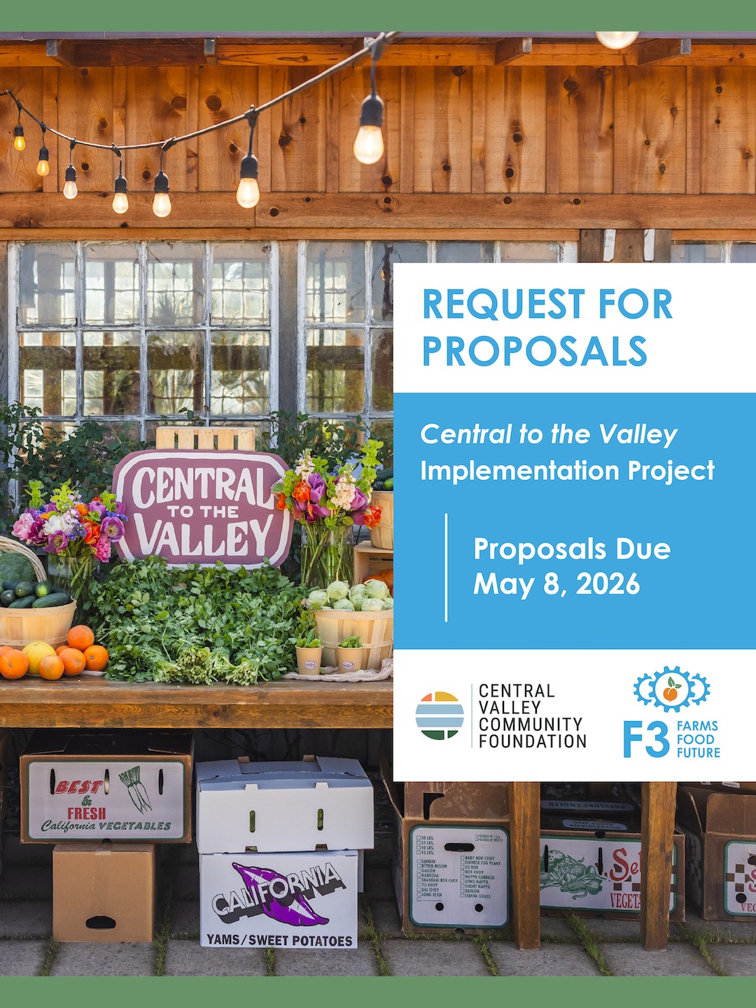 📣 Now Open: RFP for 'Central to the Valley' Implementation Project! Following the launch of the @centraltothevalley brand, F3 is seeking a partner to help bring the campaign to life across the Central Valley. This next phase focuses on real-world activation including expanding visibility, engaging farmers and partners, and driving brand adoption.
Proposals are due by May 8, 2026 at 11:59 p.m. PT. Download the full RFP (link in bio) for application requirements and submission instructions.
#F3Initiative #FarmsFoodFuture #F3Local #CentraltotheValley #RFP