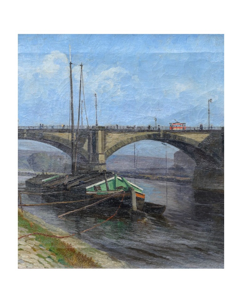 A quiet moment by the water — where industry meets stillness.
This atmospheric early 20th-century riverscape captures a working bridge, moored boat, and the subtle poetry of everyday life.
Signed “E. Thieme,” the painting reflects a sensitive eye for light, texture, and urban landscape—balancing structure with mood in a way that feels both grounded and timeless.
Original condition with historic backing label and period frame.
Available in-store. DM for details. 🌊
#artforsale #originalpainting #antiquefinds #landscapepainting #artcollector