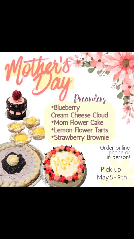 Mother's Day is approaching quick! We have some sweet options to help celebrate her!
šøš¼š
Choose from:
--Blueberry Cream Cheese Cloud: 8" graham cracker crust with a light blueberry no bake cheesecake $24
--Mom flower cake: a 6" short stack cake decorated with spring flowers $15
--Lemon Flower Tarts: 4 mini flower tarts filled with cream cheese frosting and lemon curd $12
--Strawberry Brownie: 2 layers of brownie with strawberry buttercream, ganache and fresh strawberry $6
Pick Up: May 8 or 9th from 12-4pm
šŖ»šš·
OR...
Schedule a day to come in and decorate a cake for Mom for Mother's Day!
Come anytime between 11-3:30pm to decorate the cake!
The kit comes with a 6" short stack cake, 3 piping bags with pink, yellow, and green and cake cake box.
You are able to use a turntable and offset while you're at the bakery too!
www.sprinklesofjoy.net
