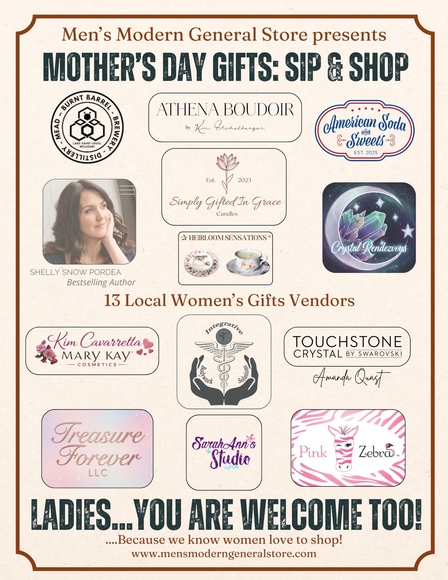Come see me at the Men’s Modern General Store on May 2nd! 🛍️
I’m joining local vendors for their Mother’s Day Gifts: Sip & Shop event — the perfect excuse for the men in our lives to shop and treat themselves too. Bourbon pours for the guys, handmade sodas for the kids, and 13 curated vendors to find something beautiful for your wife, mom, sister, or daughter. 📚
Come find me at 5208 State Route N in Cottleville from 1–5 PM.
And tag someone in your life who needs a little nudge to get ahead of Mother’s Day this year. 👇
Men’s Modern General Store | May 2 | 1–6 PM | Cottleville, MO #MothersDayGifts #SipAndShop #MensModernGeneralStore #CottlevilleMO #StCharlesCounty