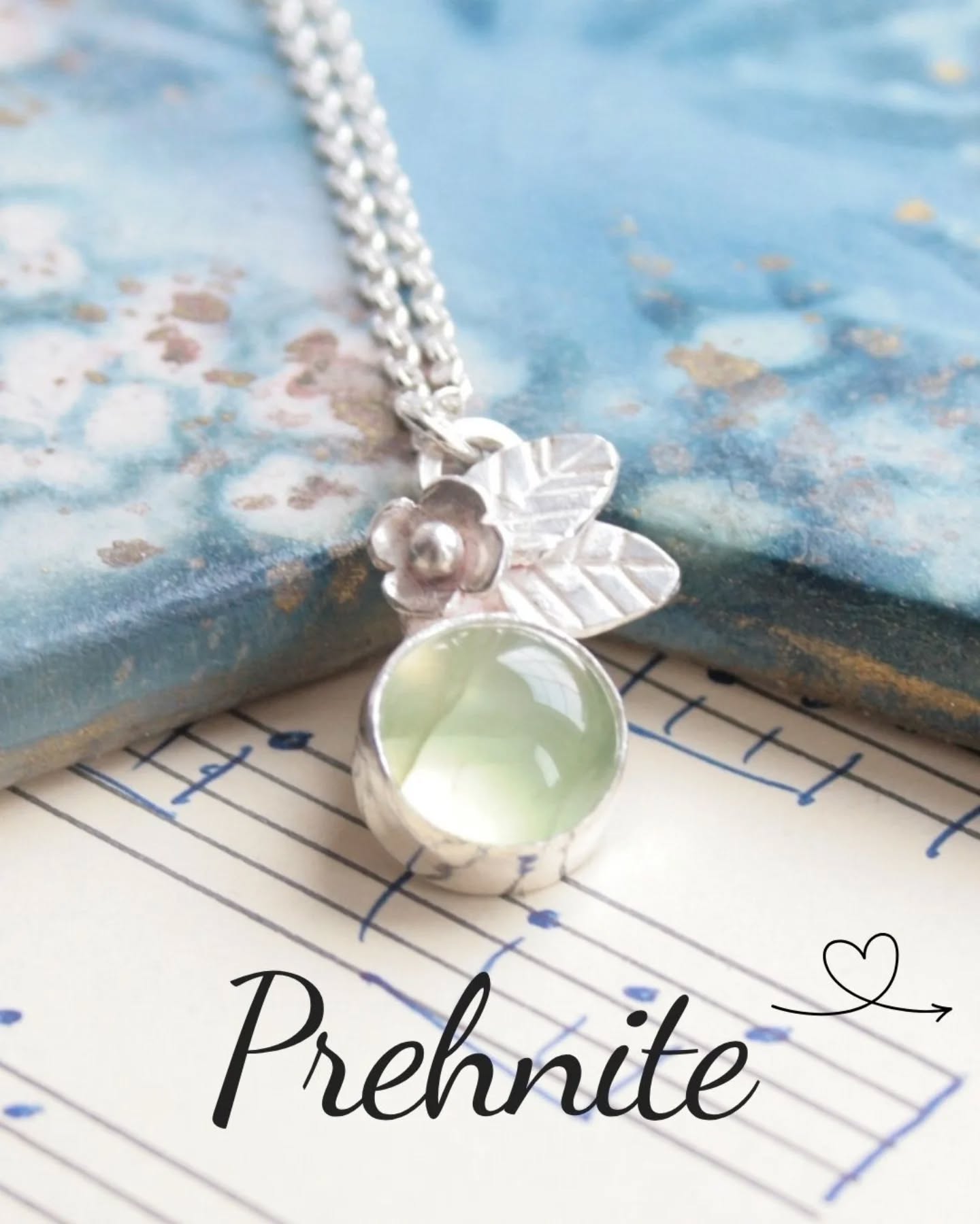 I love the soft green colour of a prehnite gemstone, it is perfect for pieces of jewellery with a nature theme. I've read that Irish folklore tells stories of prehnite being Leprechaun proof and unable to be stolen by them so next time I'm visiting Ireland I know this necklace will be safe. ☘️