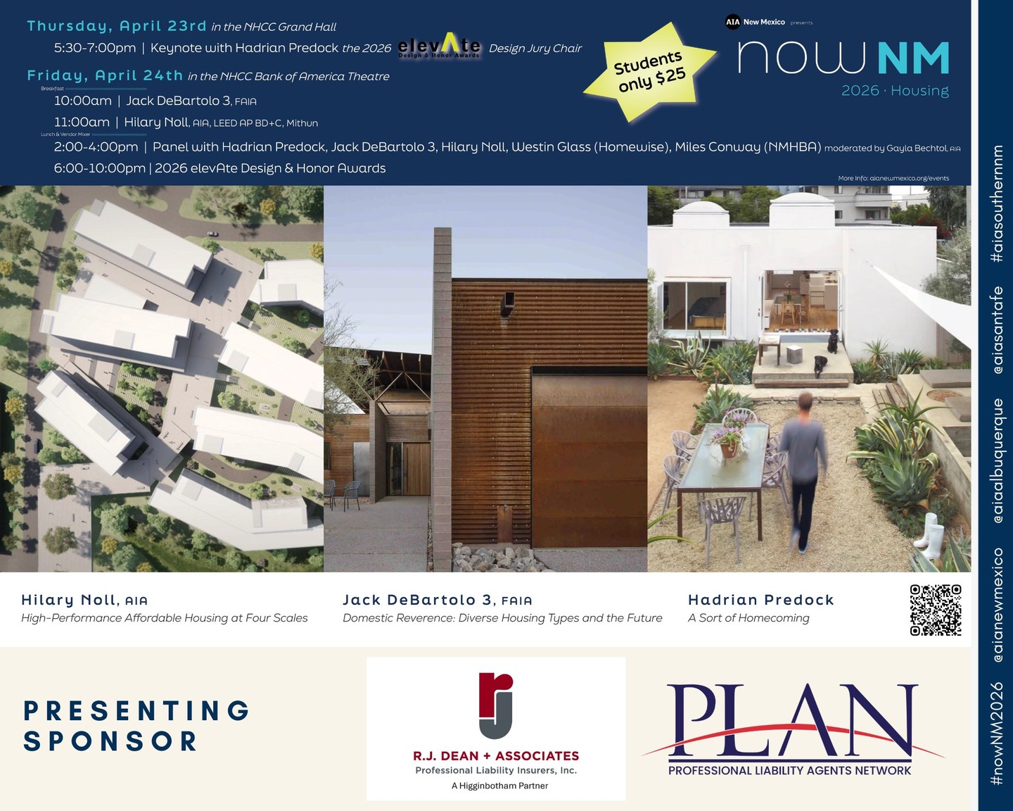 nowNM presented by R.J. Dean + Associates with PLAN (Professional Liability Agents Network. Join us this week, April 23-24th, for nowNM Housing.
R.J. Dean + Associates, a Higginbotham Partner, is proud to serve our industry as a member of the Professional Liability Agent's Network. PLAN's mission is to enhance the ability of its members to successfully provide superior and innovative insurance and risk management services. In support of their mission they:
- Provide members with educational opportunities and resources.
- Provide members the opportunity to network effectively amongst themselves.
- Be vocal and active advocates on behalf of our members.
Thank you for your commitment to our industry and support for the nowNM 2026 conference! More information and tickets at aianewmexico.org/events.
#nowNM2026 #architecture #design #housing @aiaalbuquerque @aiasantafe #aiasouthernnm