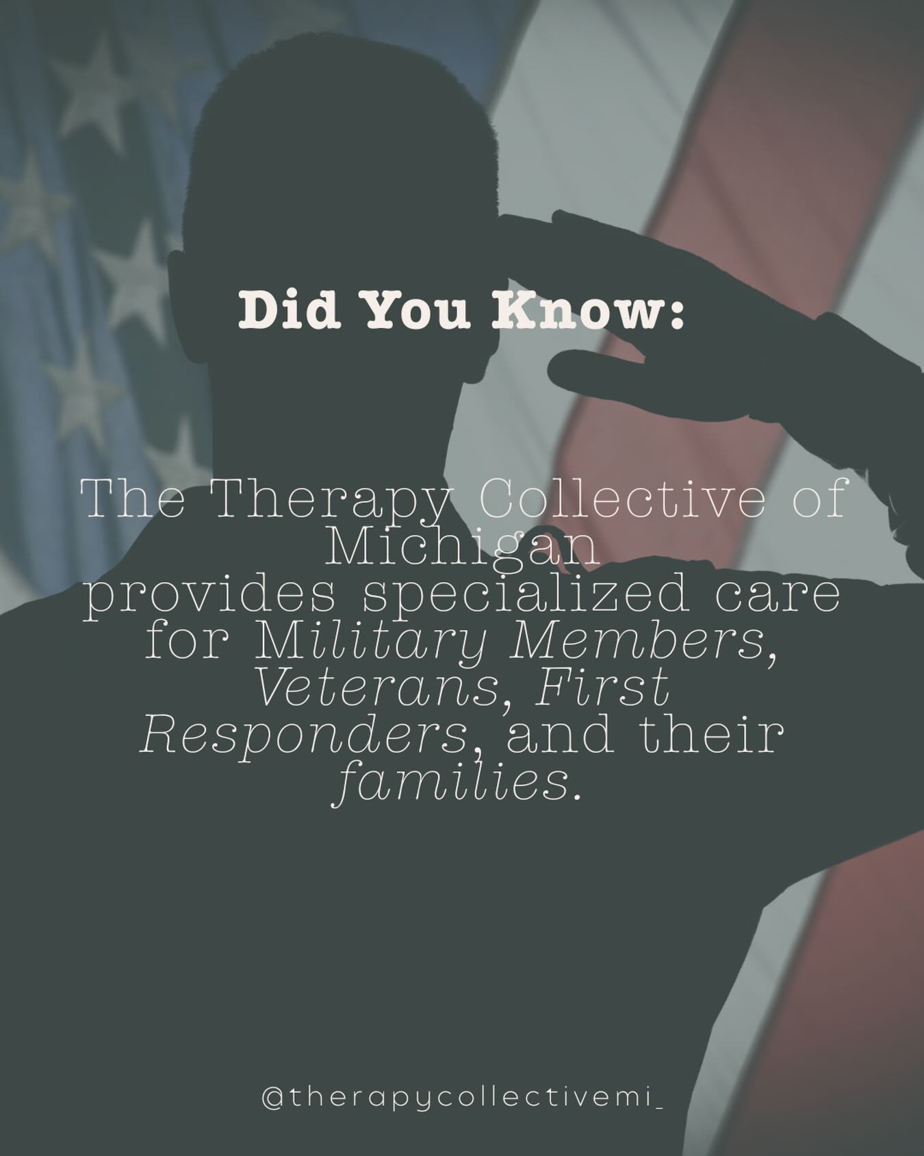 To those who run toward what others run from — we see you. 🤍🇺🇸🩺🚒🚔
Military Members, Veterans, First Responders, and the families who love them carry weight that most will never fully understand. The hypervigilance that doesn’t switch off. The memories that surface when you least expect them. The guilt, the grief, the quiet toll of always being the strong one.
You spend your careers showing up for others. You deserve a space to set it all down.
At The Therapy Collective of Michigan, our clinicians offer trauma-informed, grounded care for those who serve — and for the spouses, parents, and children who serve alongside them. Whether you’re navigating PTSD, transition, moral injury, or simply the exhaustion of holding so much for so long, we’re here.
You don’t have to carry it alone. 🤍
-
-
-
-
#firstrespondermentalhealth #veteransupport #traumainformedcare #therapistsofinstagram #michigantherapy