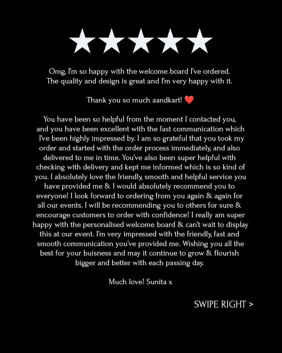 It’s been a busy few weeks…So excited to finally share some of the lovely words our welcome boards have been receiving 🥹✨
Every message, every review, every bit of love means the world to us thank you for trusting us to be part of your special moments 🤍
Swipe through to see what our amazing customers have to say and see more views in our bio.
.
.
.
#weddingstationery #clientlove #gratitude #aandkart #welcomeboards