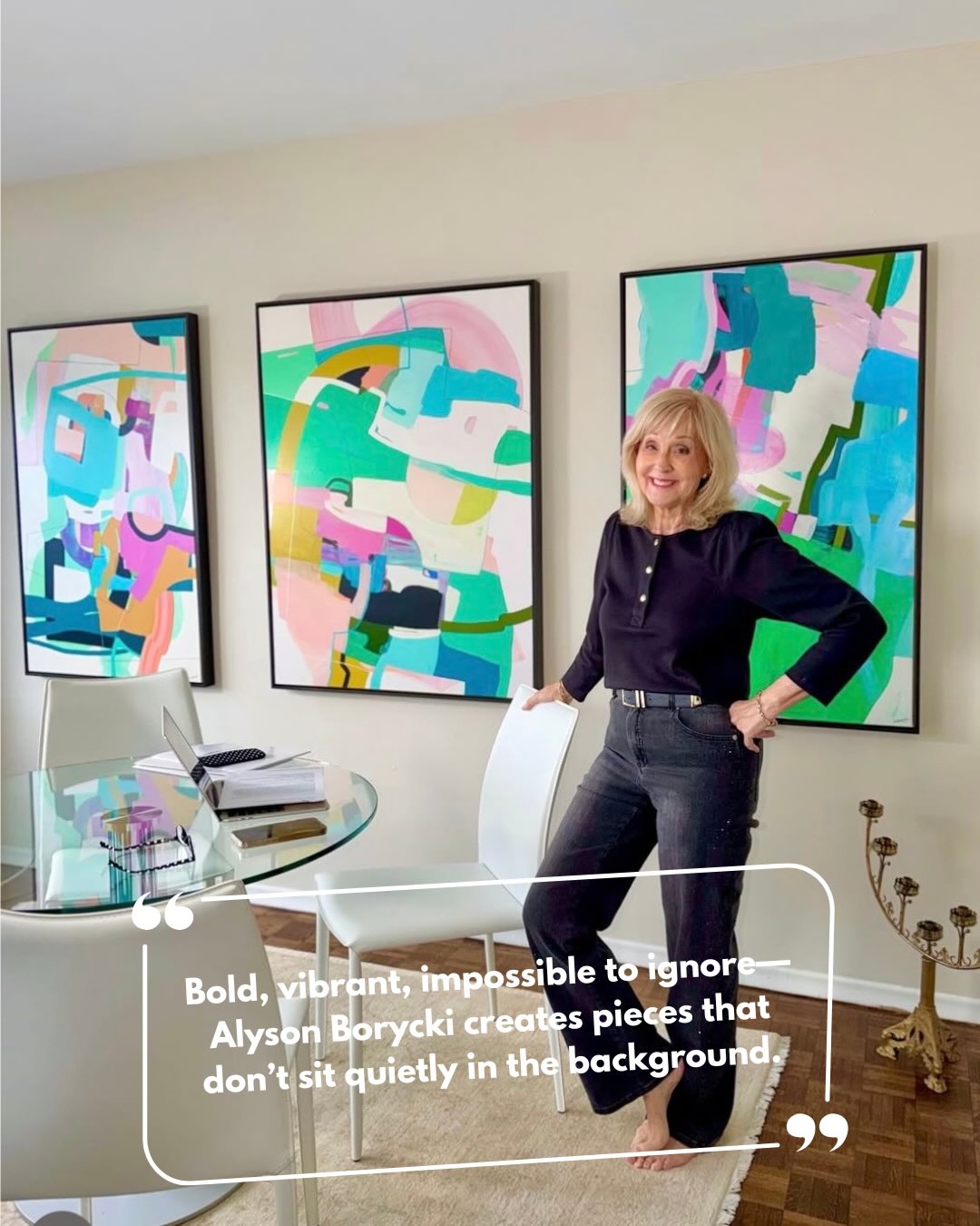 This is Nancy. She gets it. And she said some of the most beautiful words about the impact of having art that really speaks to you in your space. Swipe to see!
So grateful for my amazing, colour-loving collectors!
Check out @nancybidermanrealestate in Toronto.
#colourfulart #statementpiece #abstractart #canadianartist