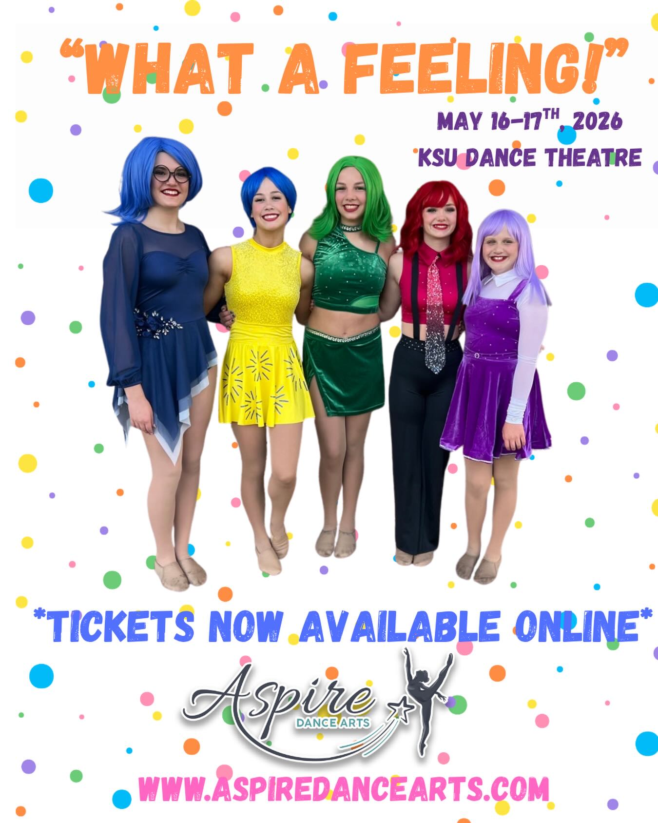 🔵🟢🔴🟣🟡🟠Tickets now on sale for “What a Feeling!”. Visit www.aspiredancearts.com for the online ticketing link! It’s definitely one you won’t want to miss!
.
.
.
#insideout #mayshowcase #dancesingact #aspiretomore #cantonga