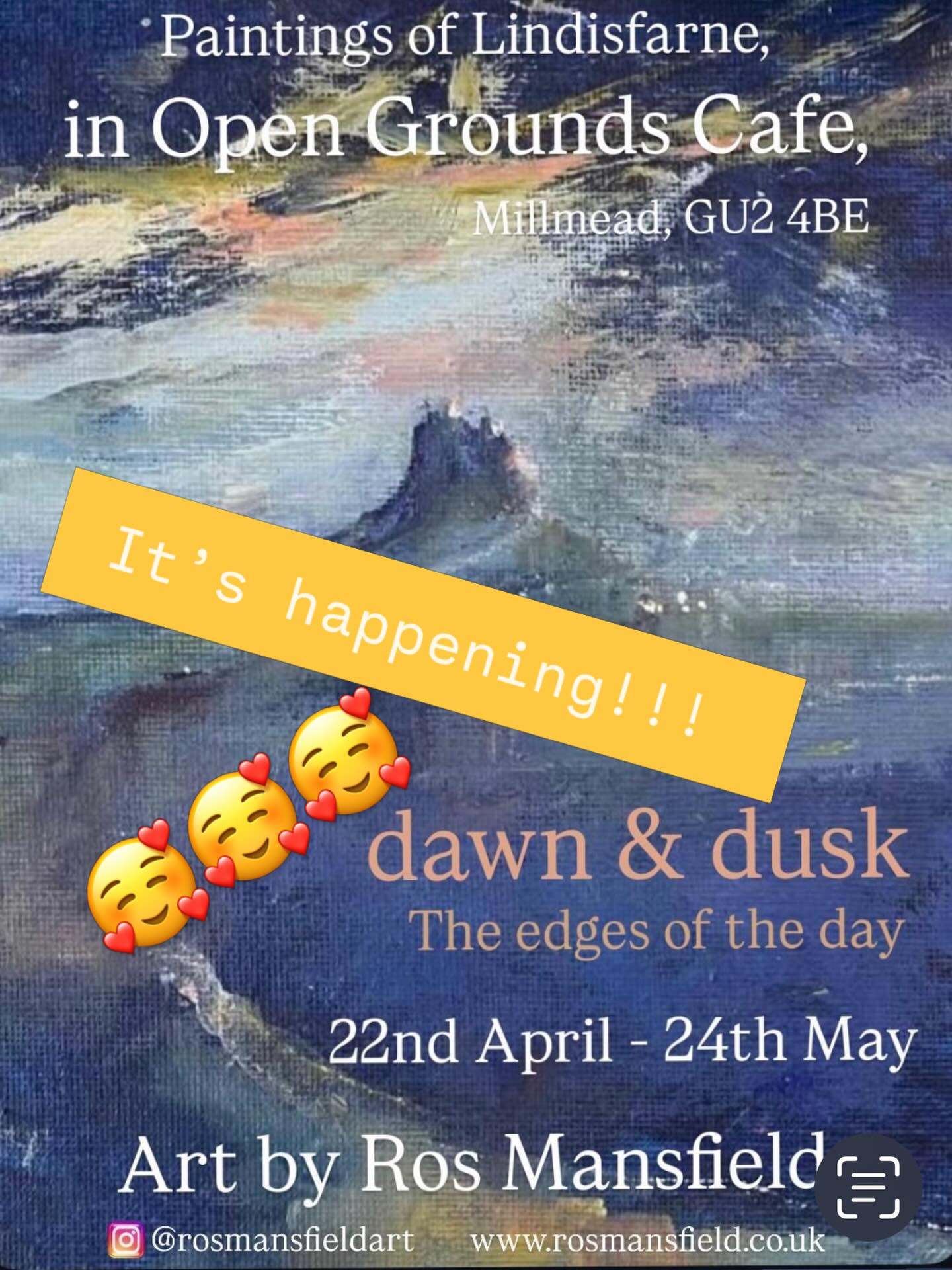Here we go! Private View in 2 hours… I can’t wait!
Pls do visit the cafe if you are near. You would be so welcome - Cafe is open Wednesday -Saturday 10-4pm and it’s all up until 24th May.
🥳🥳🥳🥳
#rosmansfieldart
#lindisfarneart
#paintingsofinstagram
#dawn
#dusk