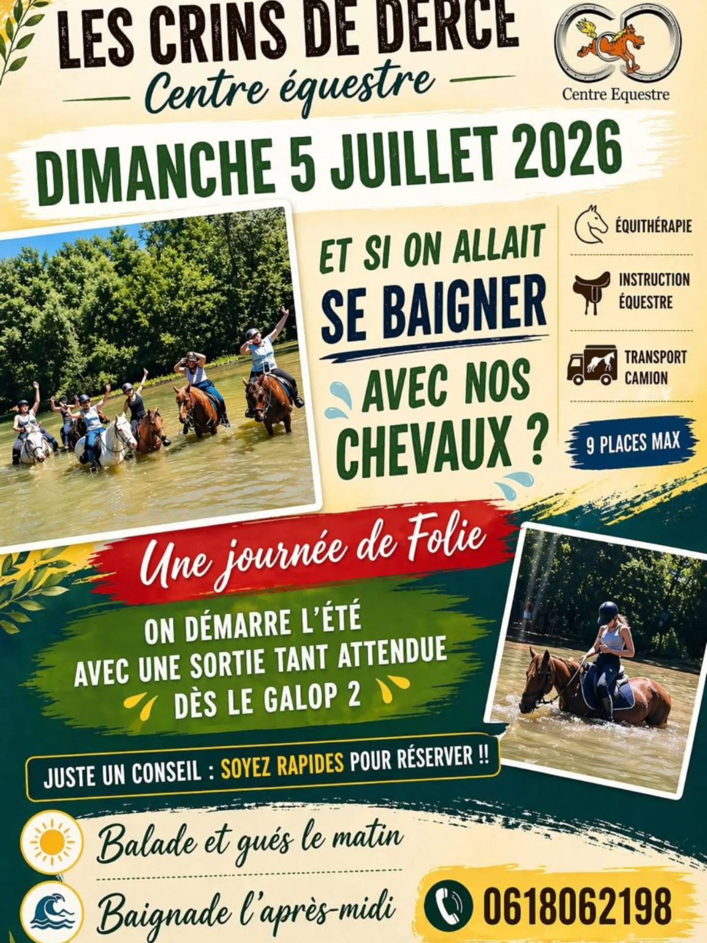 Et ça y est !!!
La date est posée.
LE RENDEZ-VOUS DU DEBUT D'ÉTÉ : Si vous n'avez pas pu nous accompagner l'année dernière... C'est le moment de vous inscrire 😉😉
Une journée EXCEPTIONNELLE ☀️💥💥💥💥☀️🥳
LES CRINS DE DERCE poney club