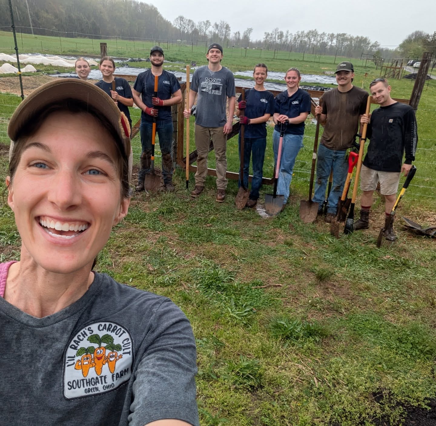 Last weekend we were fortunate enough to have our 4th (5th??) volunteer workday with the University or Akron's CMAA chapter. This was an incredibly hard working and fun group. They helped reinforce some fencing for our pigs, and they dug and installed about 400 ft of groundhog fence around the garden. We trenched until we were rained out! These kids were unfazed. Their group also helped us install both of our high tunnels, and fenced in several acres of sheep pasture in the past. The farm would not be where it is today without community volunteers! It was a great day. π Onward to our SEVENTH growing season! π€©