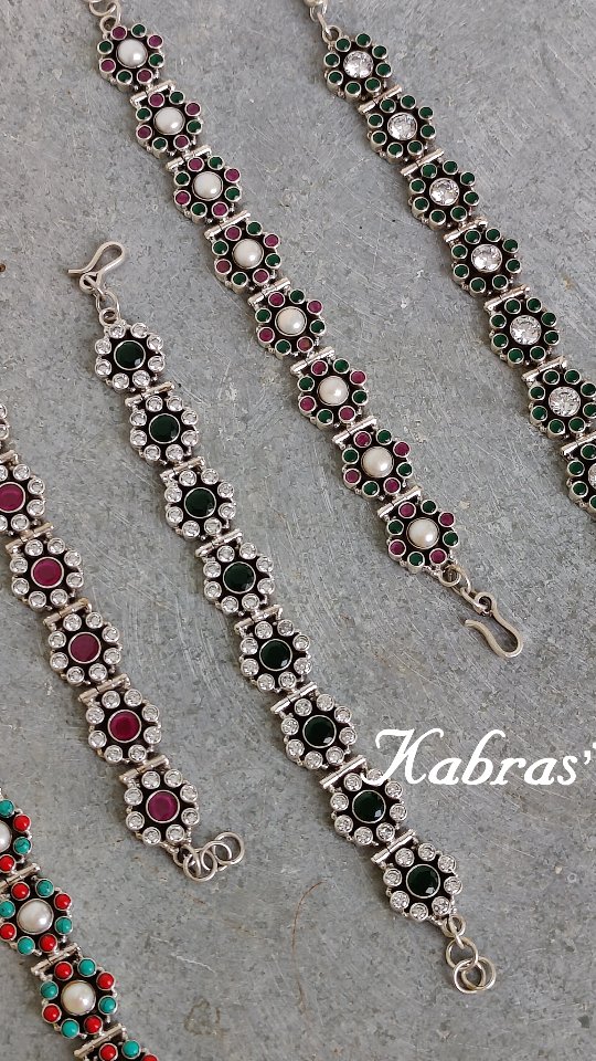 Colors ~ How Many Are Too Many???
A never ending saga of love for colors, stones, silver and bracelets ~ all put together in these beauties...
Handcrafted in 92.5 silver, we bring to you a plethora of Silver bracelets studd