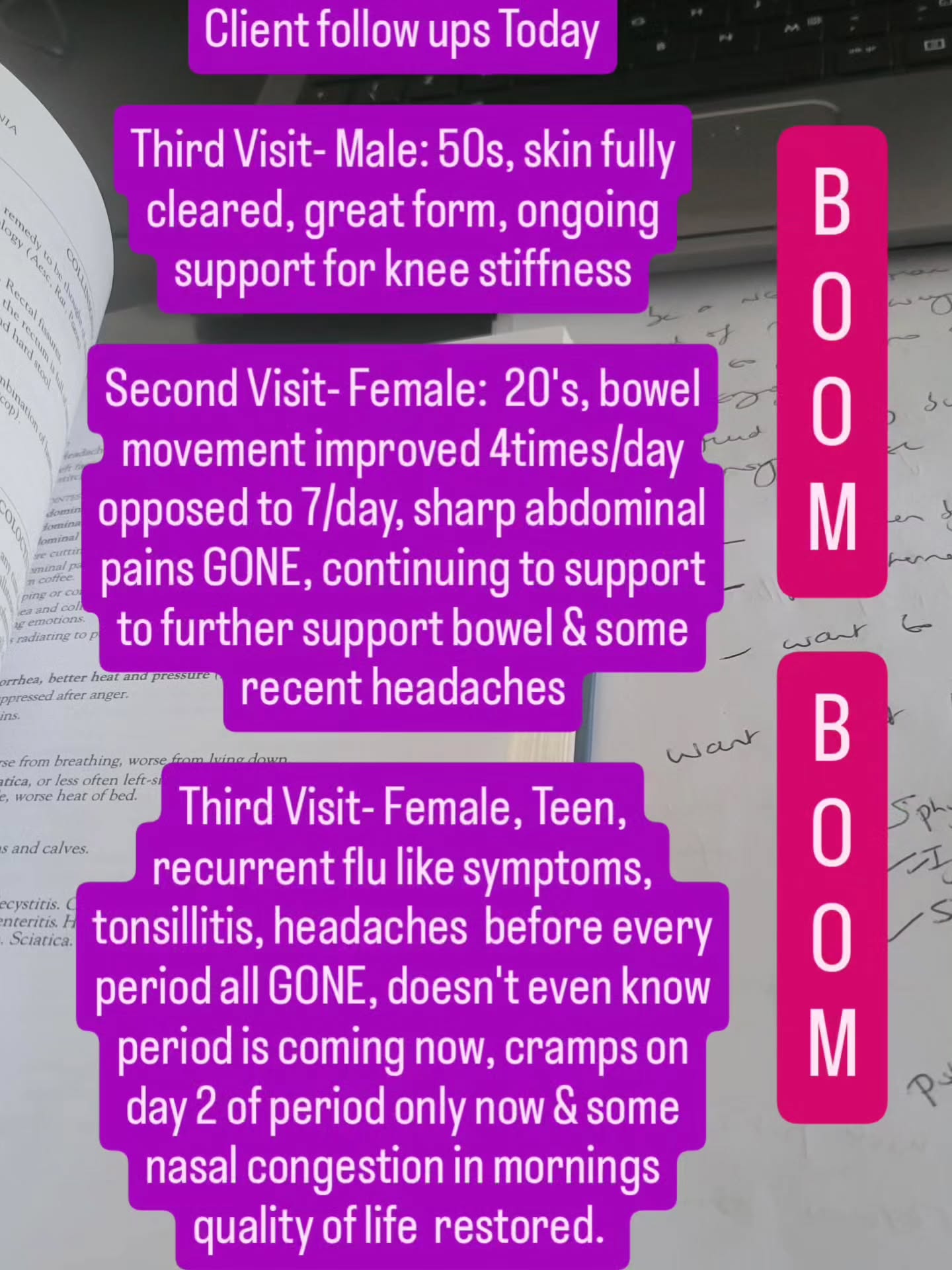 What we have seen and supported in the clinic recently.
Periods, peri-menopause, skin conditions,digestive issues, headaches, menopause, grief, chronic sinus
If these are things that are impacting on your life reach out to us. We support people daily to achieve and restore quality of live.
Contact Denise 086 3918442