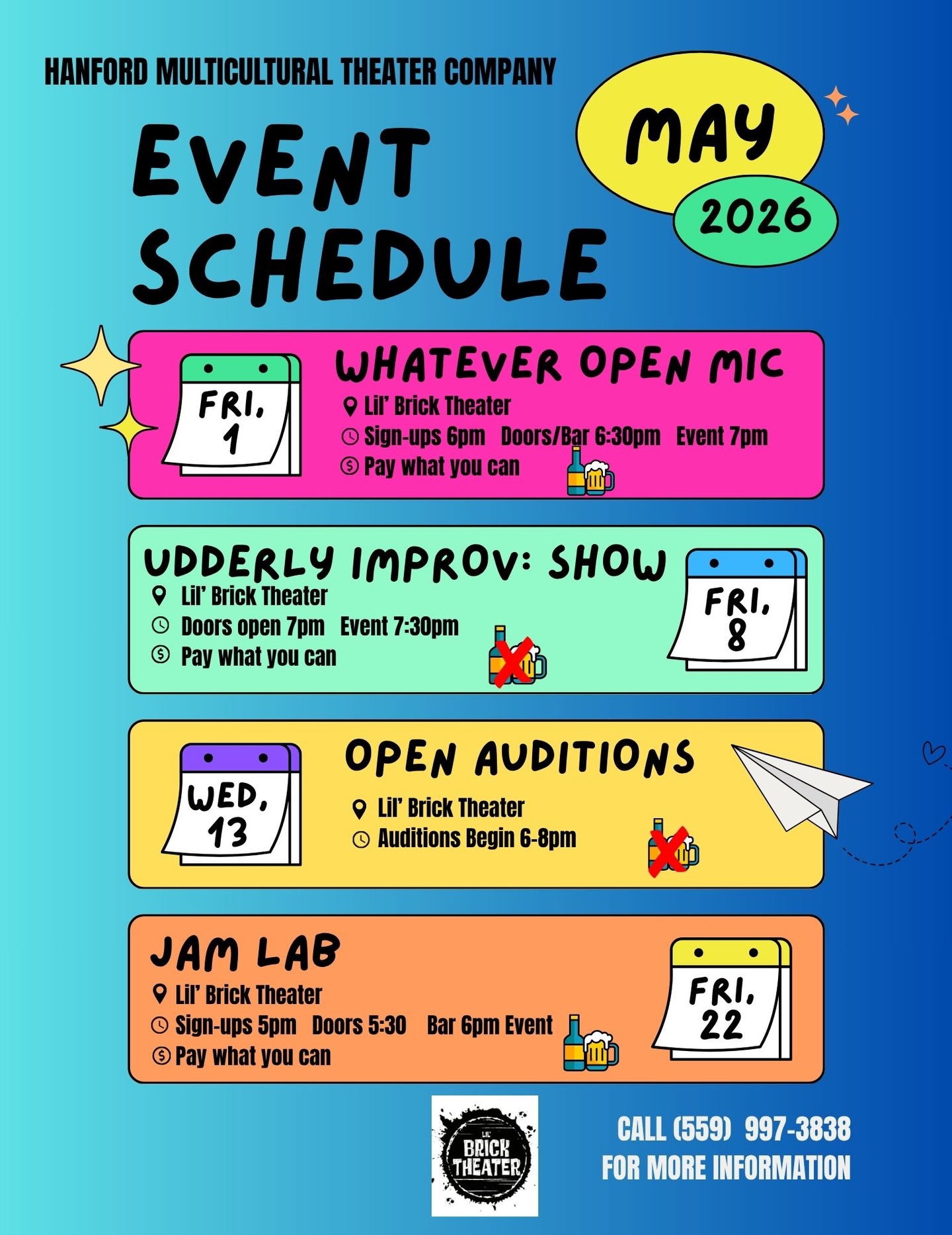 Events happening at Lil’ Brick for the month of MAY!!!