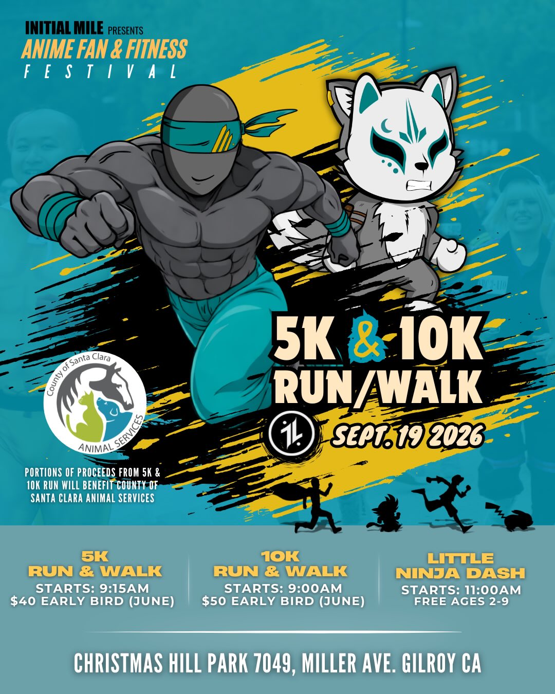 Join us on Saturday September 19 at Christmas Hill Park in Gilroy for our second annual Anime Fan & Fitness Festival, the ultimate event where the worlds of fitness and anime collide.
Take advantage of our early warrior rate and register for our 5K & 10K Run and push your limits like the Saiyan race or test your endurance like the Uma Musume universe. Whether you’re chasing a PR or just starting your journey, this is your moment to not only go beyond your limits but also support the County of Santa Clara Animal Services! Portions of your race registration will support our animal friends. Don’t forget to bring your little warriors and register them for our FREE Little Ninja Dash.
After putting in the work, don’t forget to stay for the festival and visit our Victory Village where we’ll have our Free Fandom Anime Quest fitness challenge, Cosplay N Draw session, Cosplay Showcase, performances, family activities and of course, all our vendors from artists, creators, collectors, resources and food vendors.
Stay for the vibes, support small businesses and simply enjoy the unique community of anime fans and fitness enthusiasts.
Register now for the 5K/10K and don’t miss out on the early warrior registration!
Big thank you to our sponsors, @anyyums_official @the.baking.connection , @thehouseofsnackflavor , O. Dalal and D.Kumar for leveling up the race, entertainment and festival vibes!
Special shoutout to @cosplayndraw for hosting our drawing event and to our Fandom Anime Quest team @garlic_city_hybrid_training @xiosfitness @hscgym @teaminfernocosplay and @ironhouserabbit for bringing the anime verse to our festival. Be sure to visit each station to take on each anime inspired movement challenge and earn your Initial Mile badge!