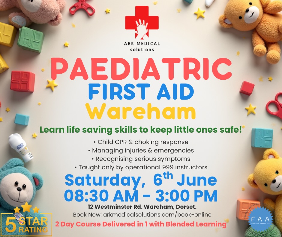 🚑 Paediatric First Aid Course – Wareham 🚑
Do you know what to do if a child stops breathing or starts choking?
Give yourself the confidence to act when it matters most by learning essential life-saving skills with Ark Medical Solutions.
What you’ll learn:
🟢 Child CPR & choking response
🟢 Managing injuries & emergencies
🟢 Recognising serious symptoms early
🟢 Practical, real-world guidance from frontline 999 professionals
📅 Saturday, 6th June
⏰ 08:30 AM – 3:00 PM
📍 Wareham, Dorset
This is a blended course, meaning you get the full 2-day qualification delivered in just 1 day – saving you time without compromising quality. This course meets EYFS compliance but is open to all.
⭐ Trusted training with a 5-star rating
👨⚕️ Taught only by experienced, operational emergency service instructors
Spaces are limited, so don’t miss out!
👉 Book now: arkmedicalsolutions.com/book-online
Purbeck Founded. Dorset Based. #supportlocal