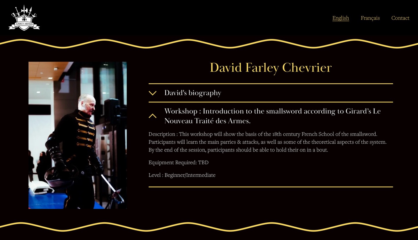 Our very own Historical Fencing Coach, David Farley Chevrier, will be teaching a workshop at Amici Armis in Sherbrooke on the weekend of May 9–10.
We are thrilled to see our historical division share their knowledge and passion for the art of swordplay beyond our own walls.
If you are in the Sherbrooke area that weekend, this is an opportunity not to be missed.
- - - - - - - - -
Notre entraîneur d’escrime historique, David Farley Chevrier, donnera un atelier chez Amici Armis à Sherbrooke le week-end du 9 et 10 mai.
Nous sommes ravis de voir notre division historique partager ses connaissances et sa passion pour l’art du maniement de l’épée au-delà de nos propres murs.
Si vous êtes dans la région de Sherbrooke ce week-end, c’est une occasion à ne pas manquer.