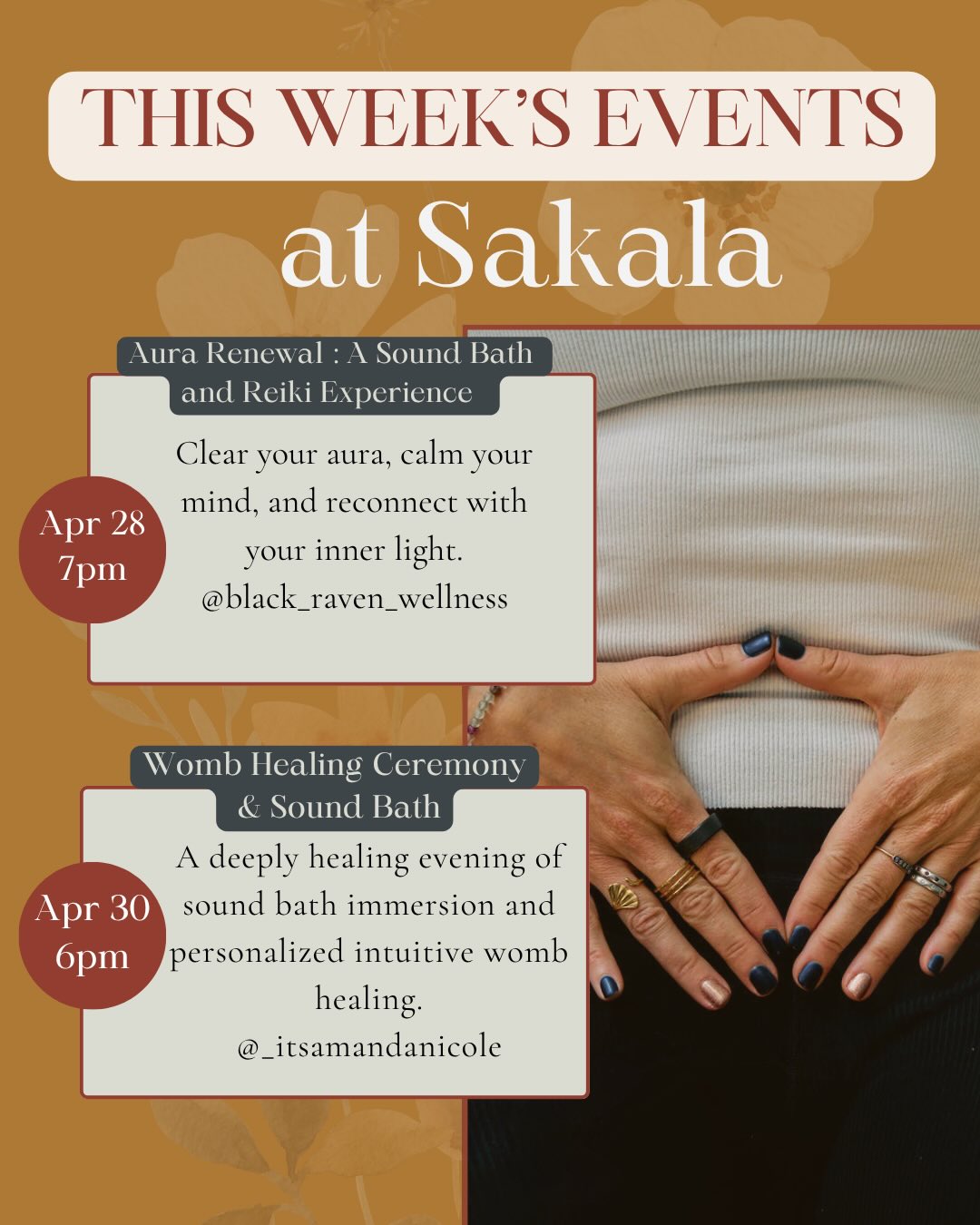 Step into a week of deep healing, connection, and coming home to yourself 🌿✨
From sound baths and reiki to cacao ceremonies and womb healing; there are so many beautiful ways to slow down, reconnect, and be supported in community.
Whether you’re craving stillness, release, or a moment to breathe… there’s space for you here 🤍
Save your spot + join us this week at Sakala- click the events link in bio.
Craving some 1:1 healing support? Check the last slide for office hours with @handsofoshunlmt & @quantumwavetherapeutics 🙏
#denverevents #denverevent #denvereventspace #denvercommunity #sakaladenver
