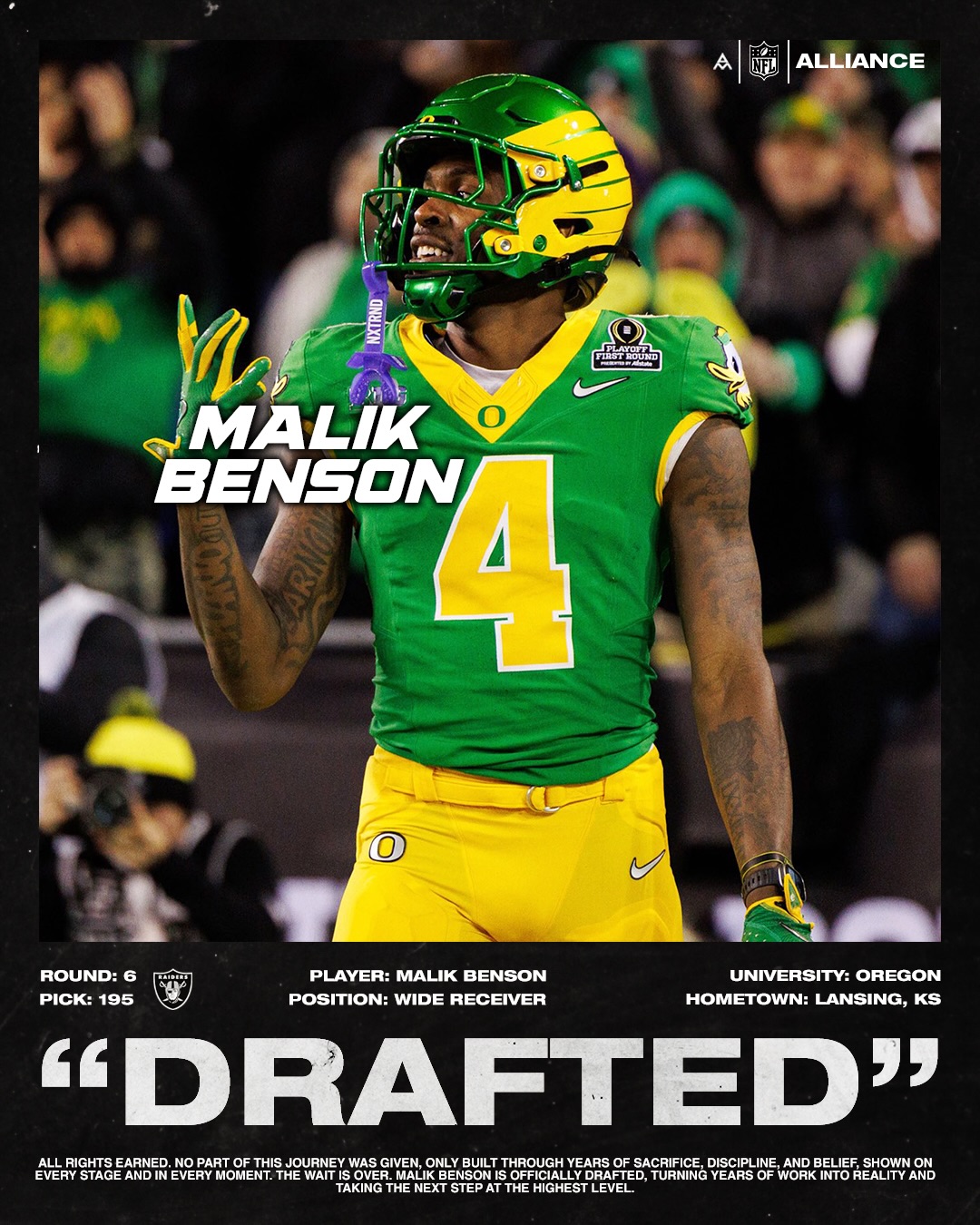 Welcome to the Dark Side @malik_benson5 !
#RaiderNation #2026nfldraft